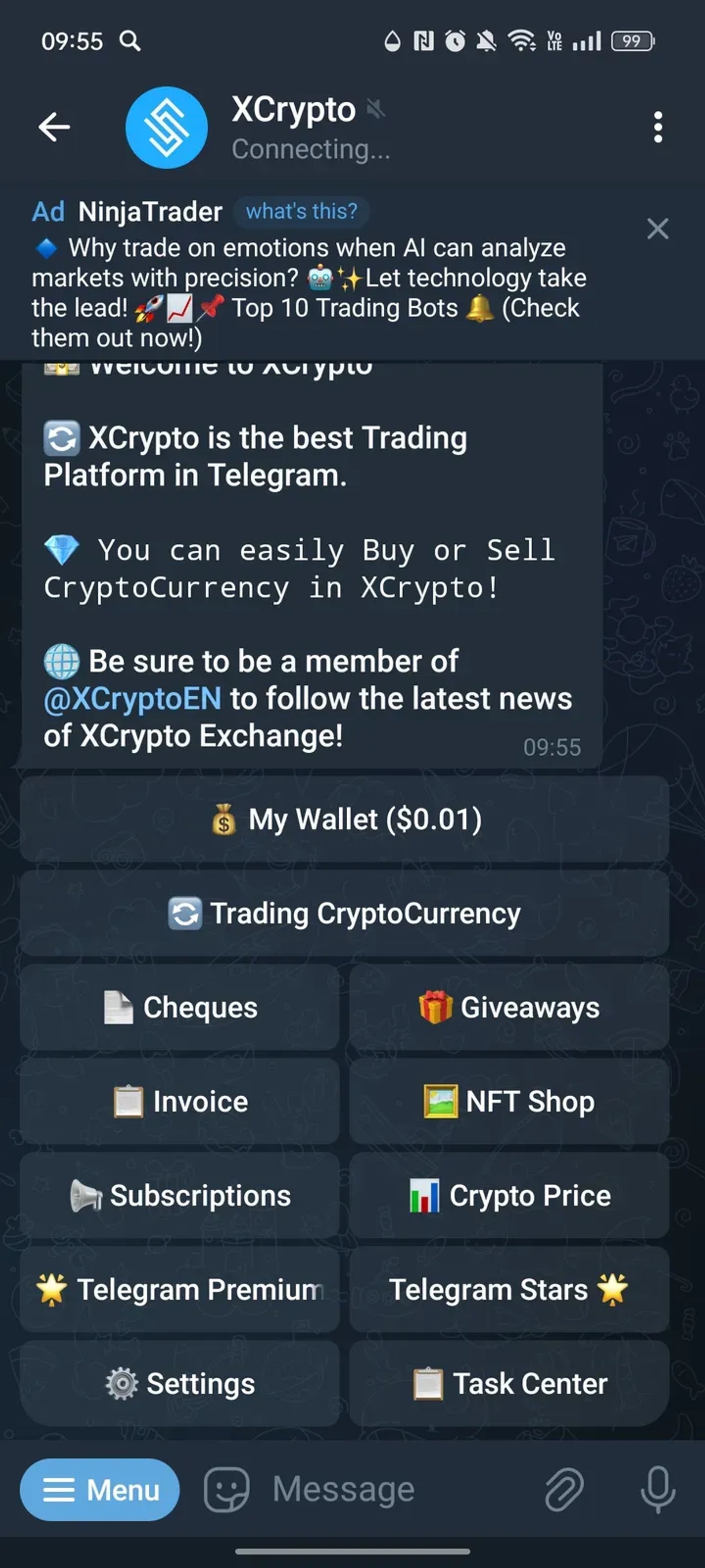 XCrypto в Telegram — скриншот 2