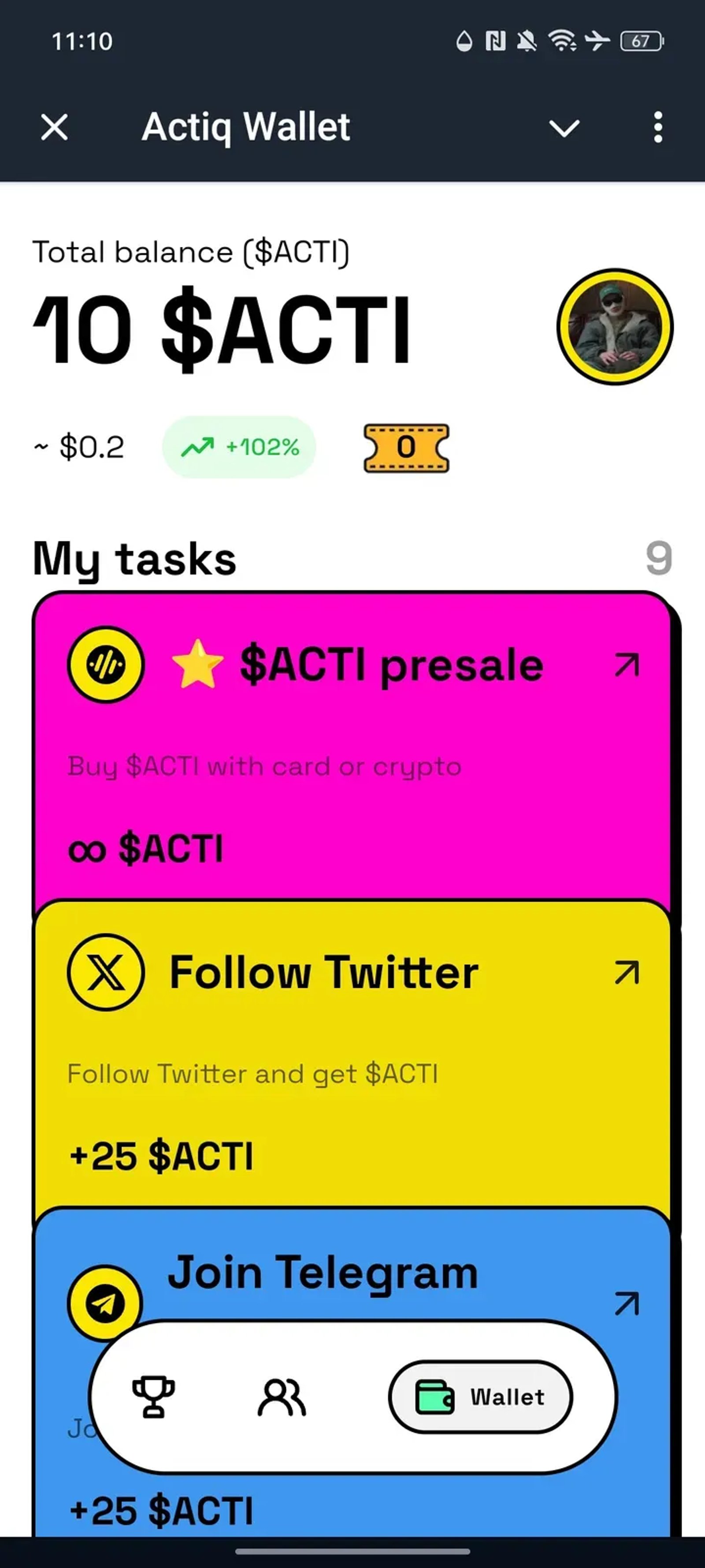 Actiq Wallet в Телеграм — скриншот 1
