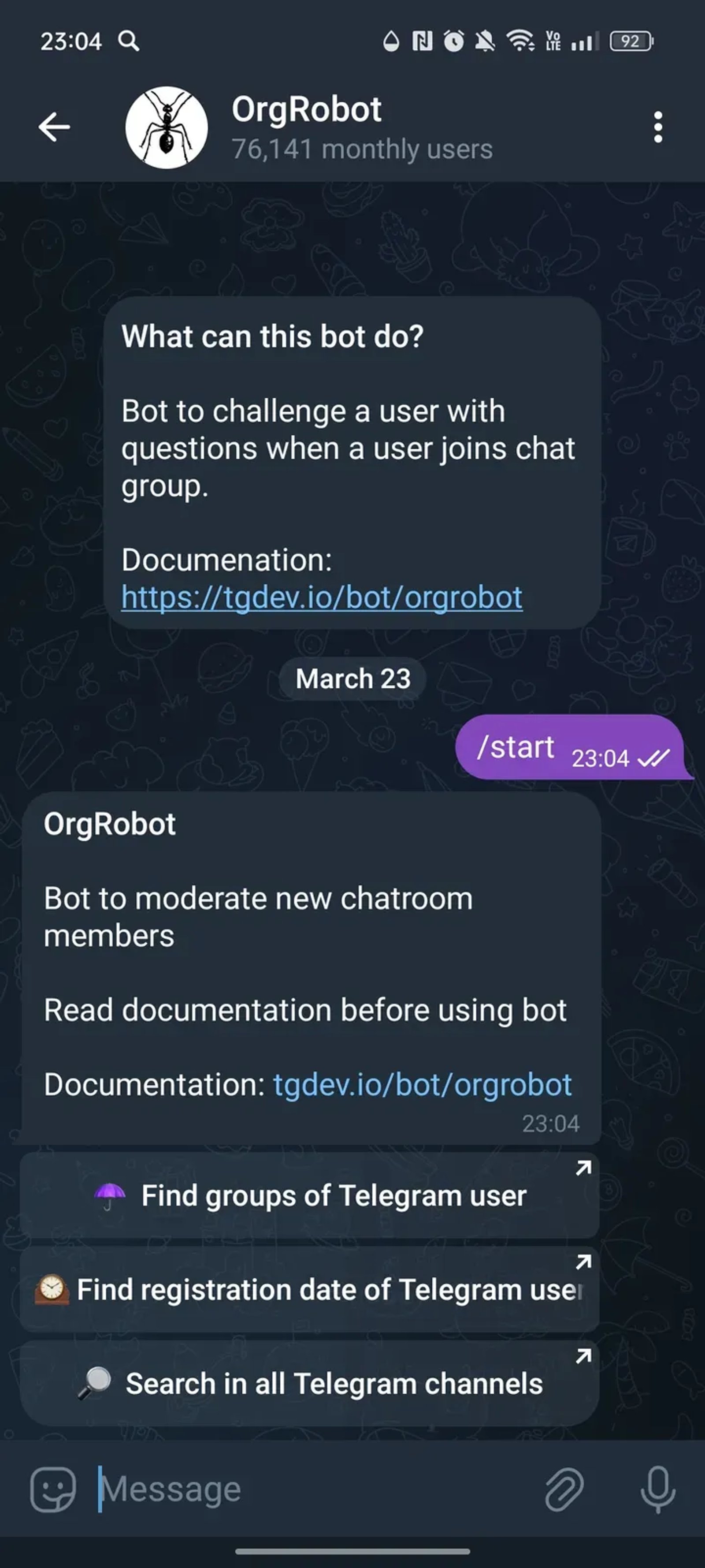 OrgRobot в Телеграм — скриншот 1