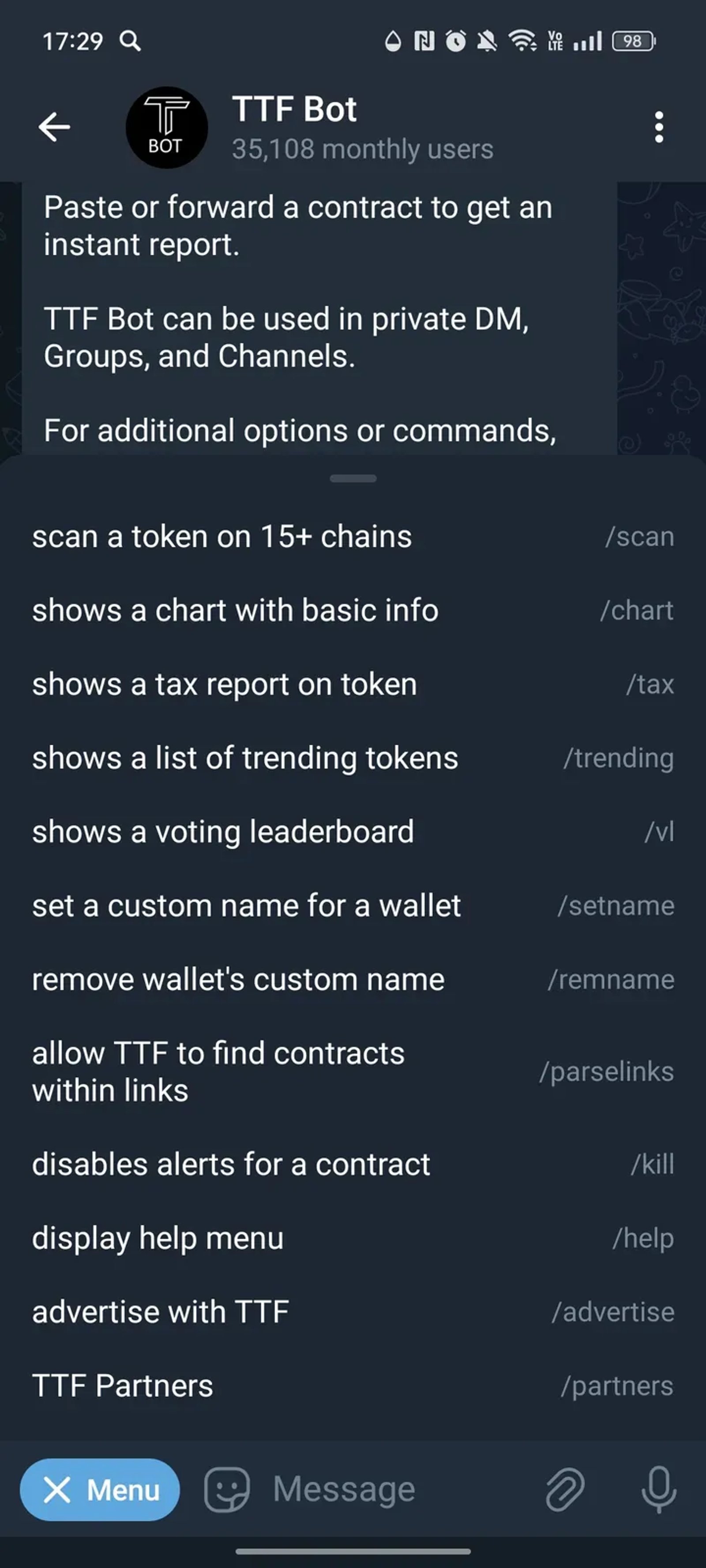 TTF Bot в Телеграм — скриншот 3