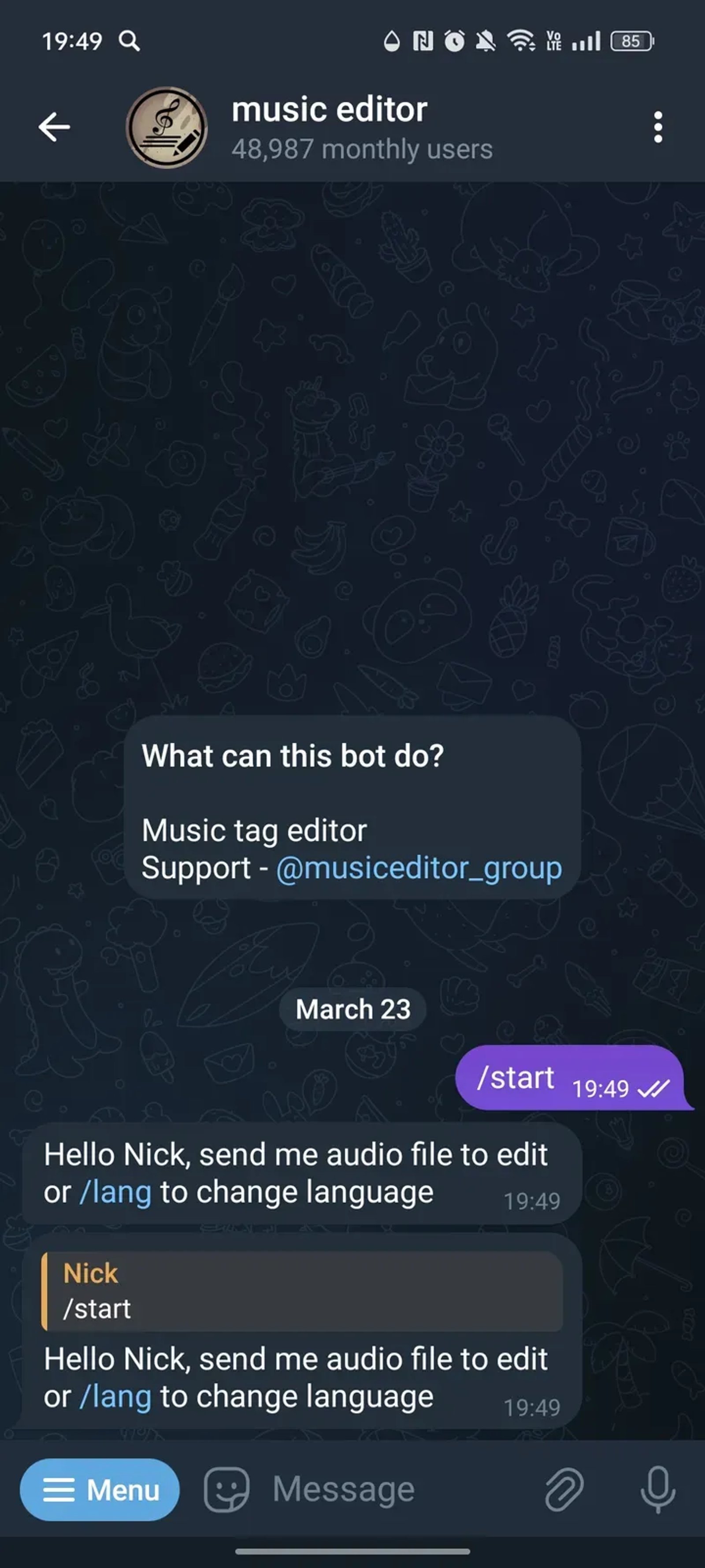 music editor в Телеграм — скриншот 1