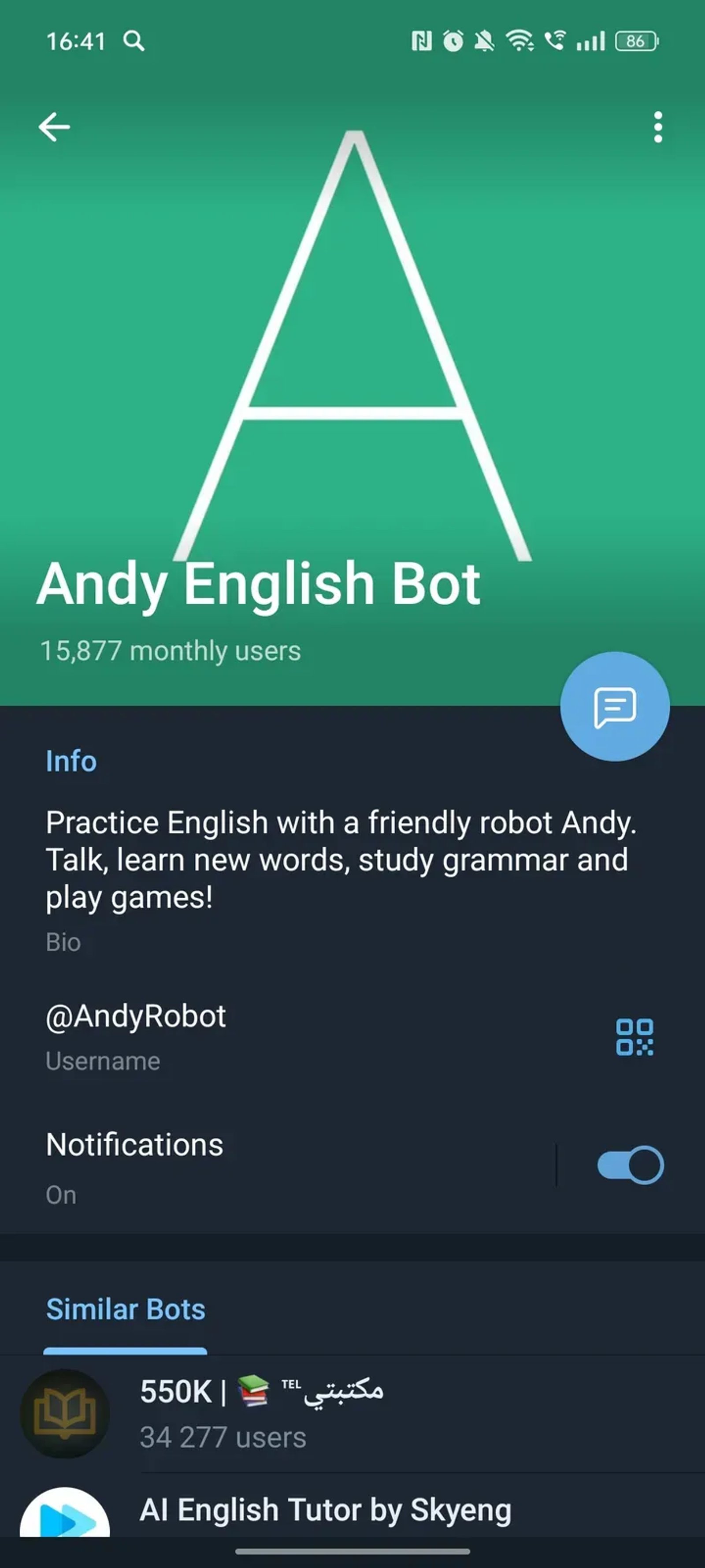 Andy English Bot в Телеграм — скриншот 4