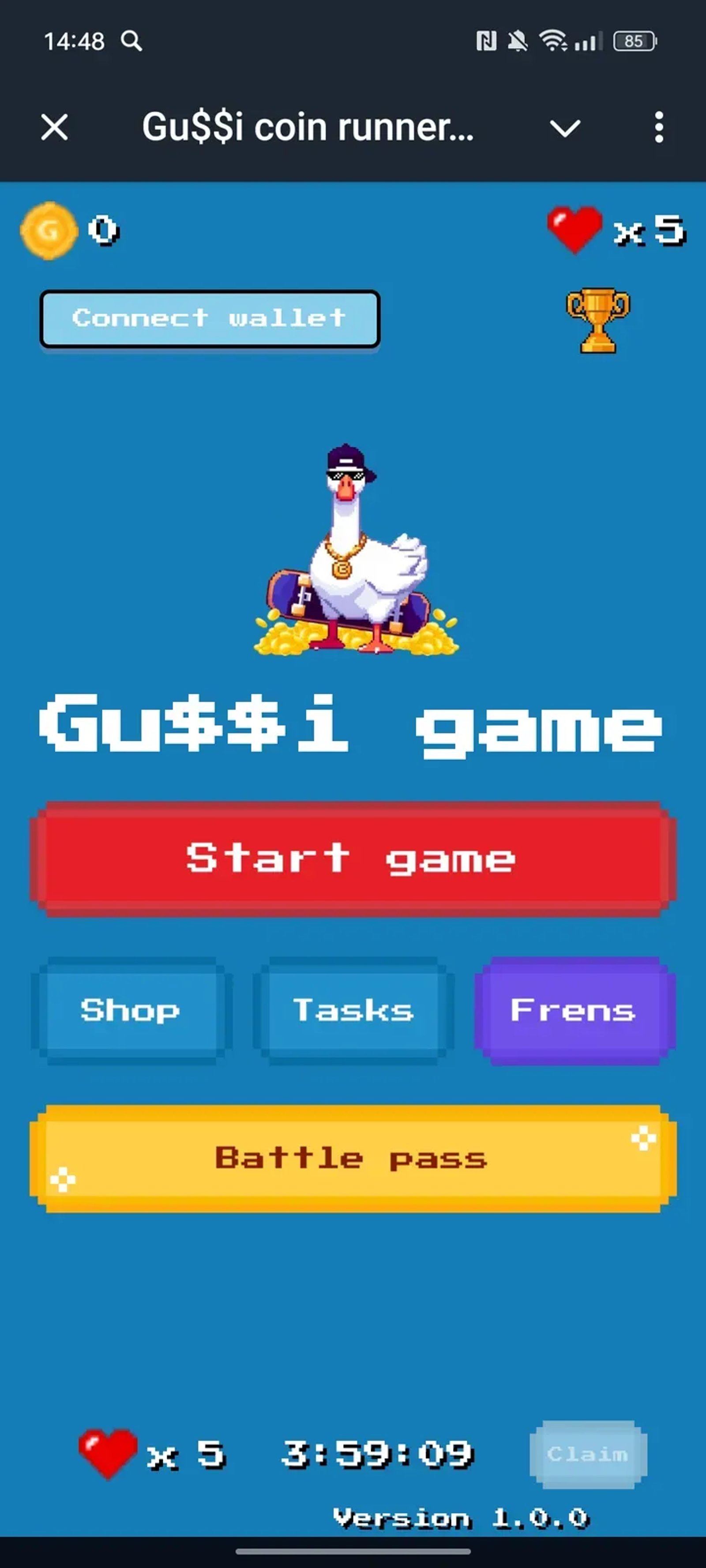 Gu$$i coin runner Game в Телеграм — скриншот 1