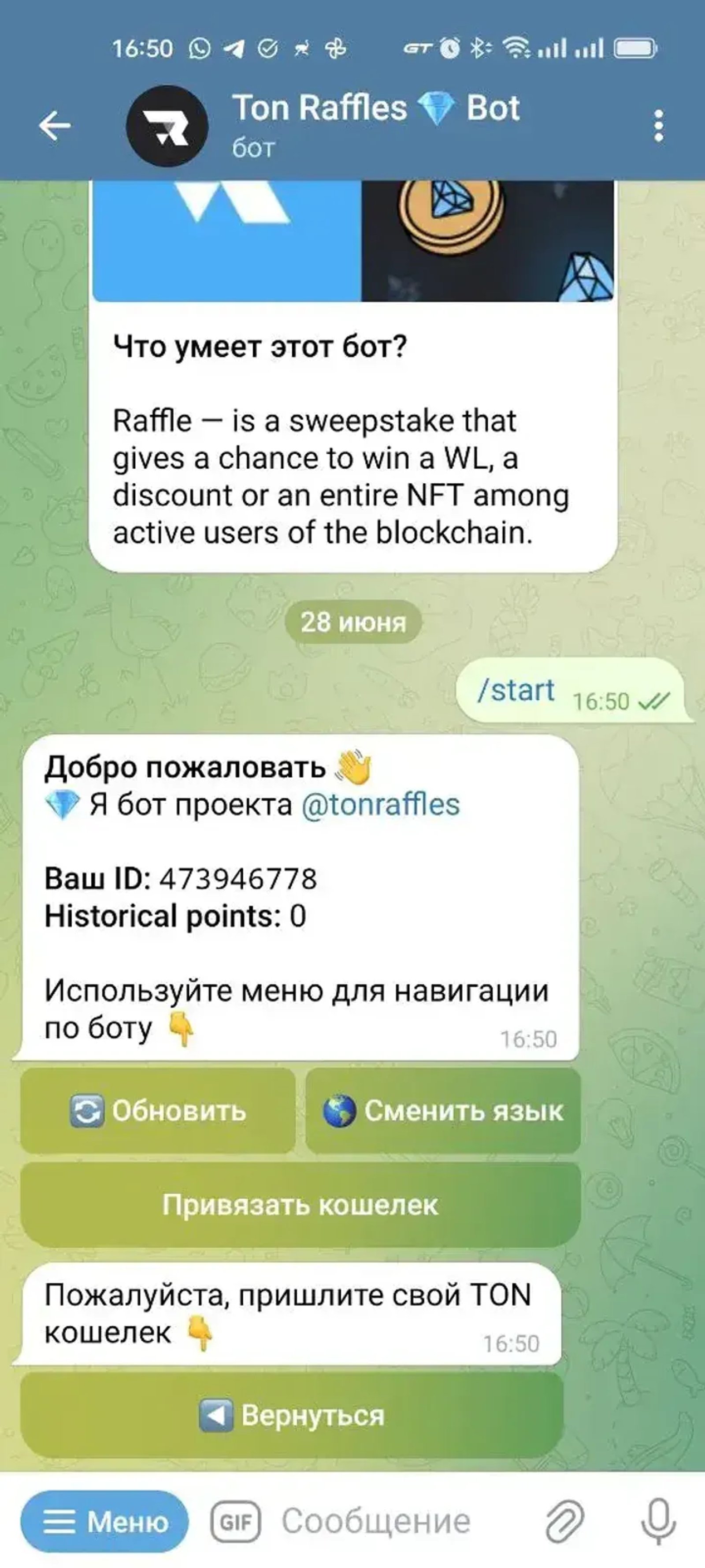 Ton Raffles 💎 Bot в Телеграм — скриншот 2