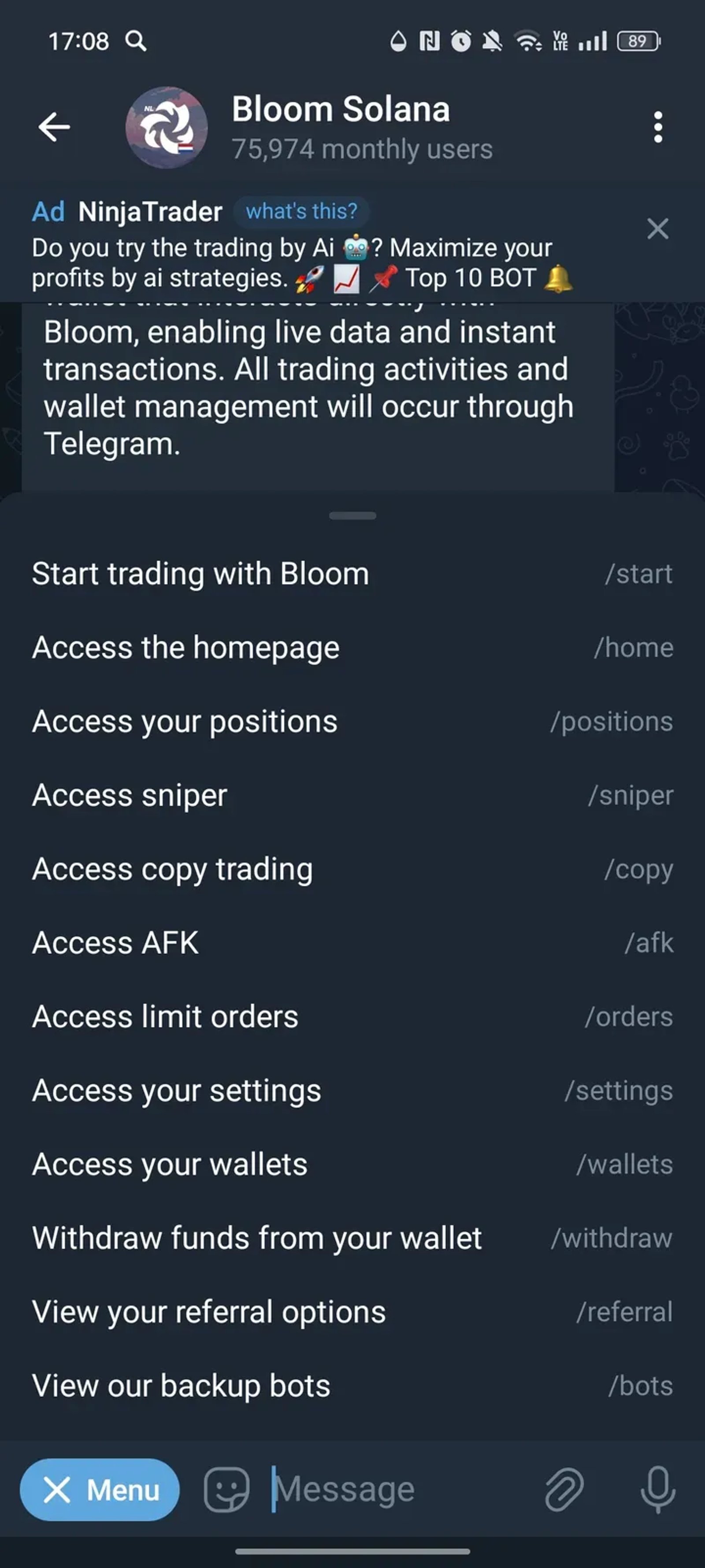 Bloom Solana в Телеграм — скриншот 3