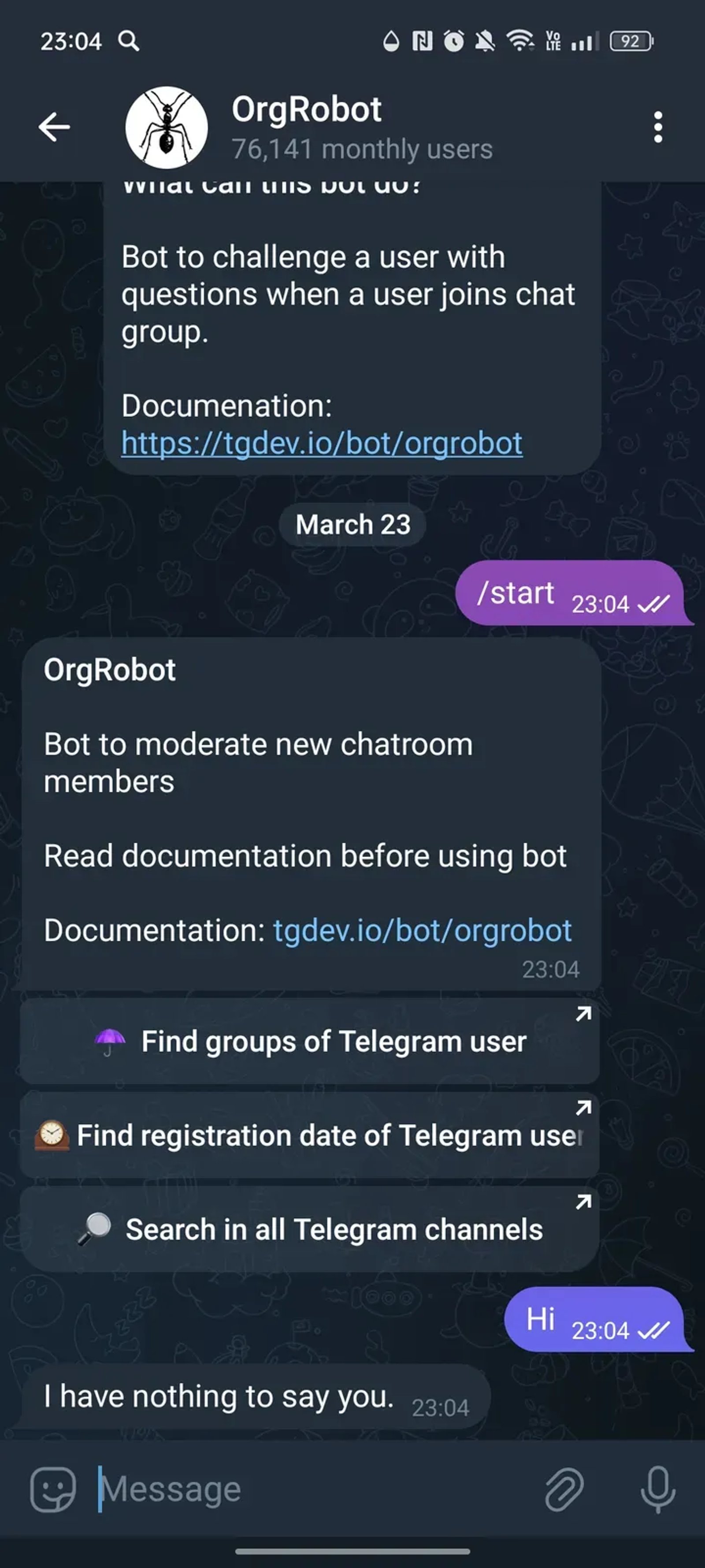 OrgRobot в Телеграм — скриншот 2