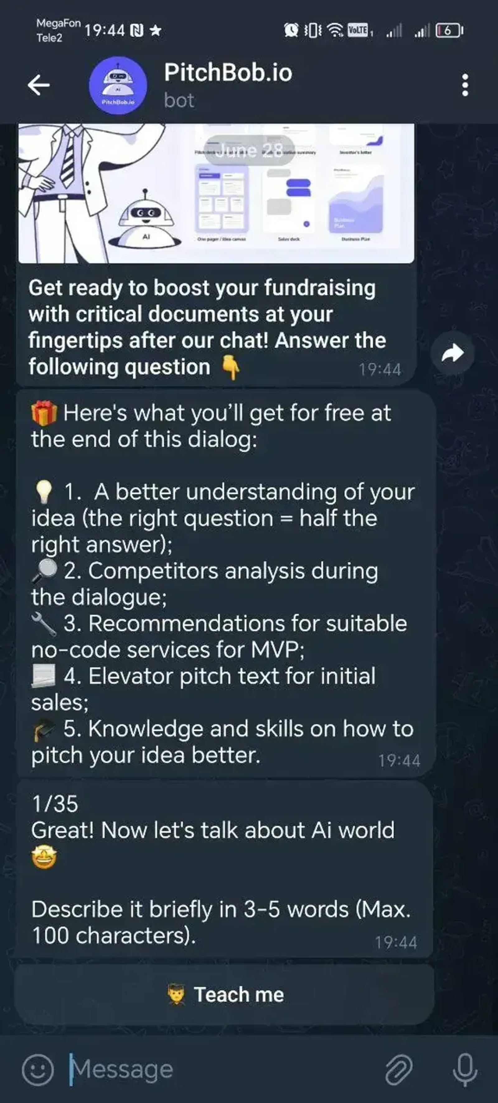 PitchBob.io в Телеграм — скриншот 1