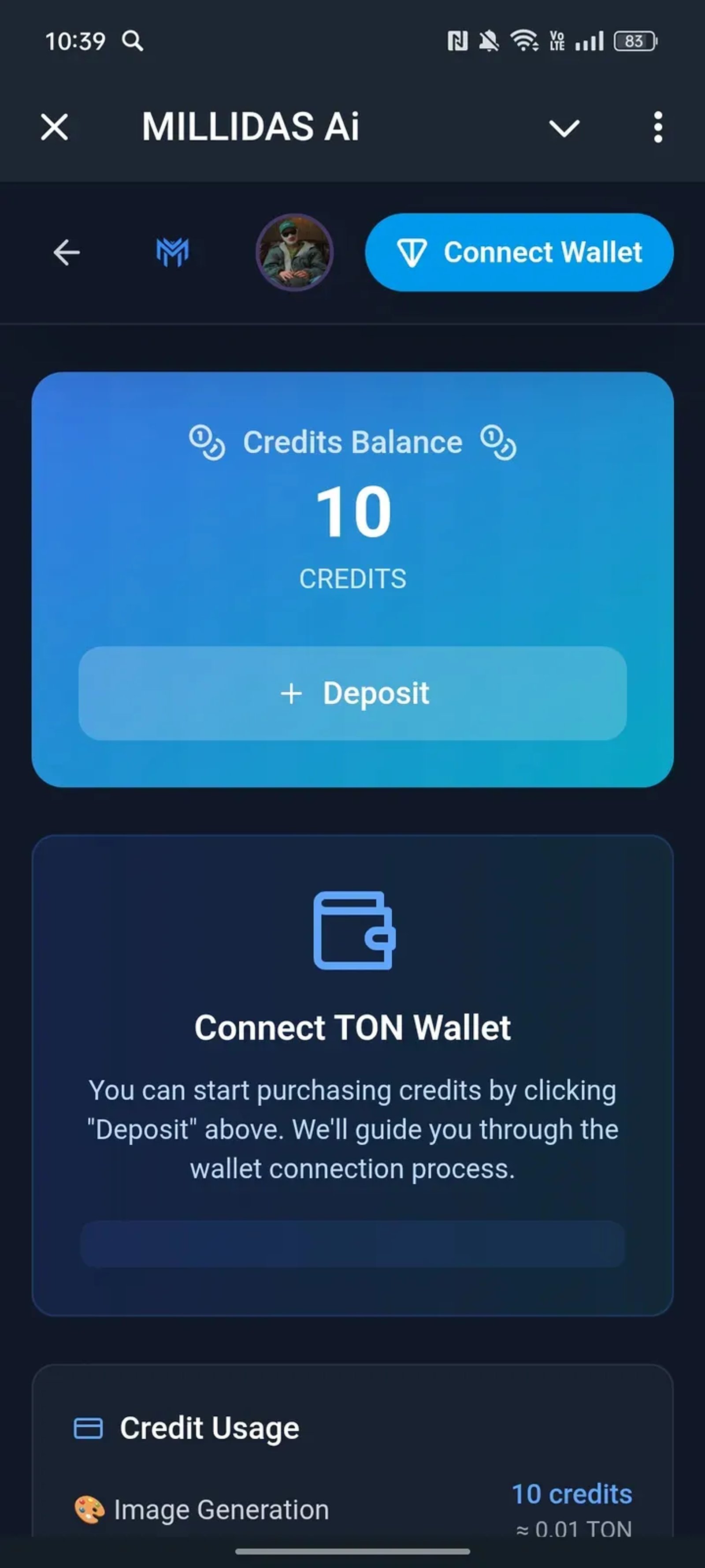 MILLIDAS Ai в Телеграм — скриншот 2