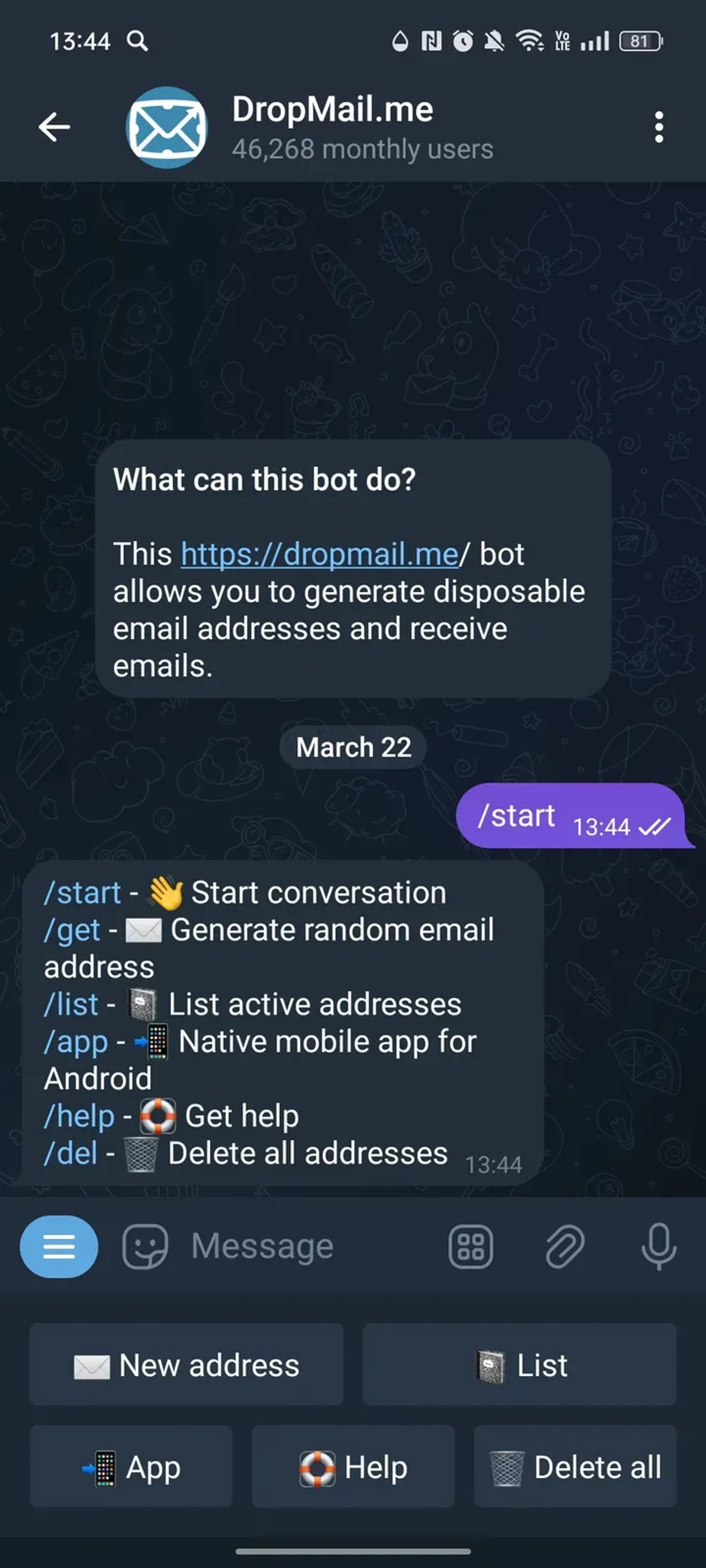 DropMail.me в Телеграм — скриншот 2