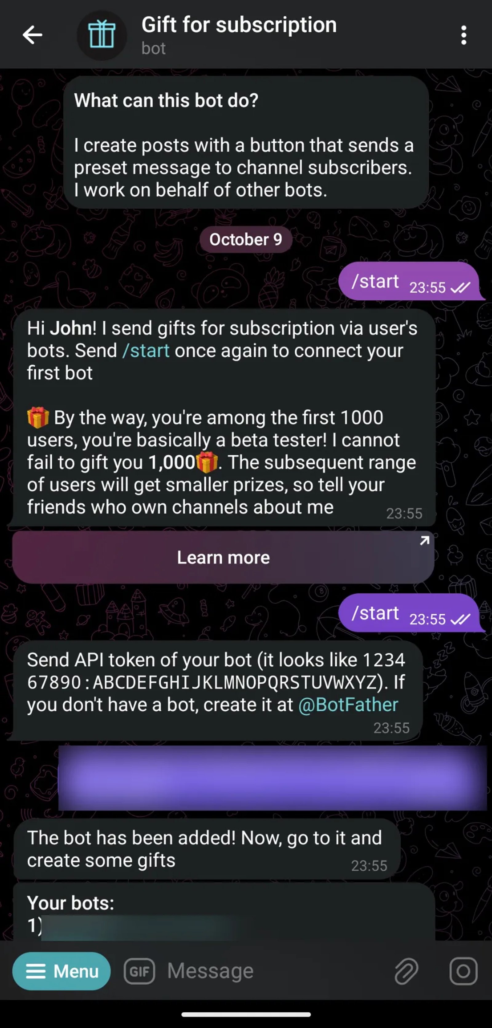 Gift for subscription Telegram Screenshot 1