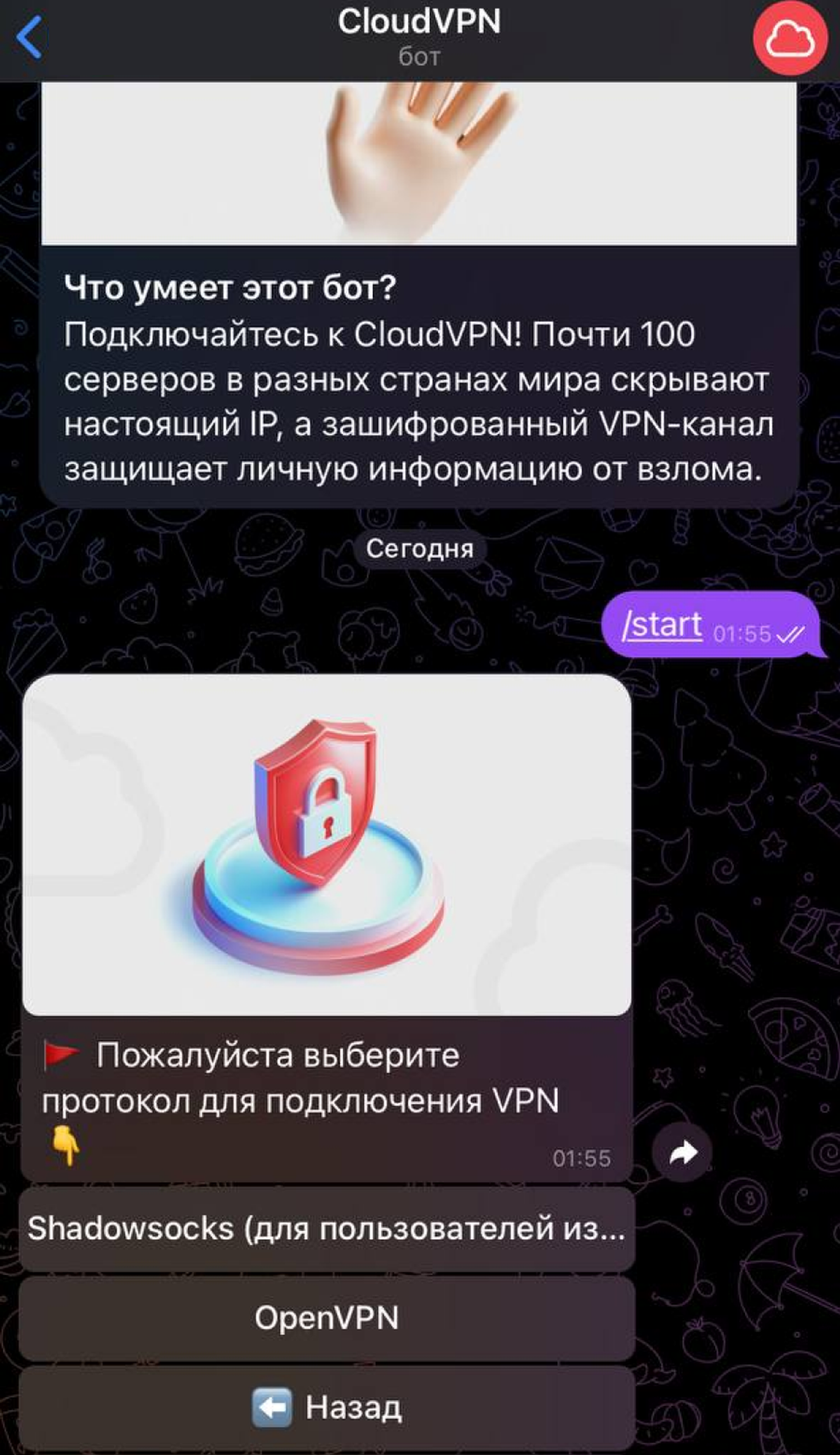 CloudVPN в Телеграм — скриншот 3