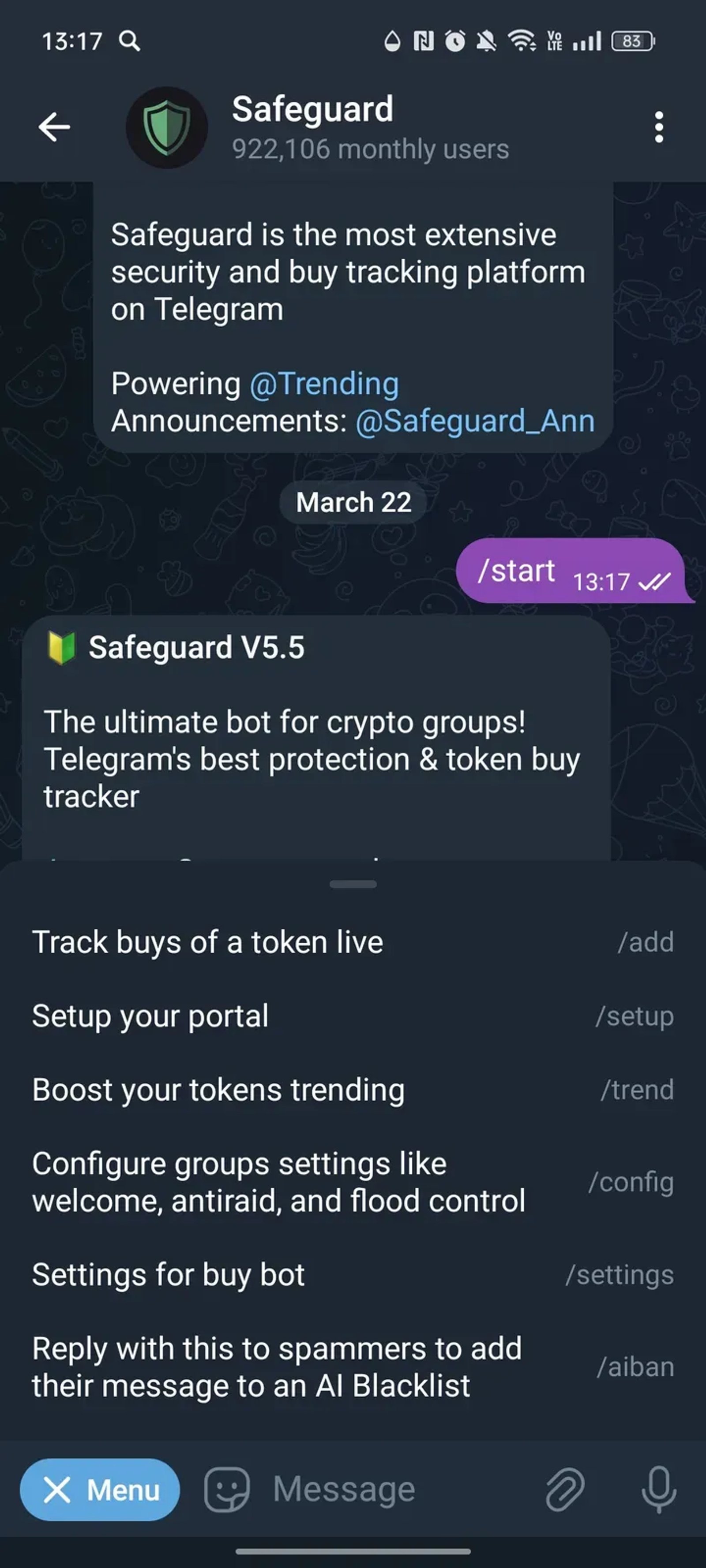 Safeguard в Телеграм — скриншот 3