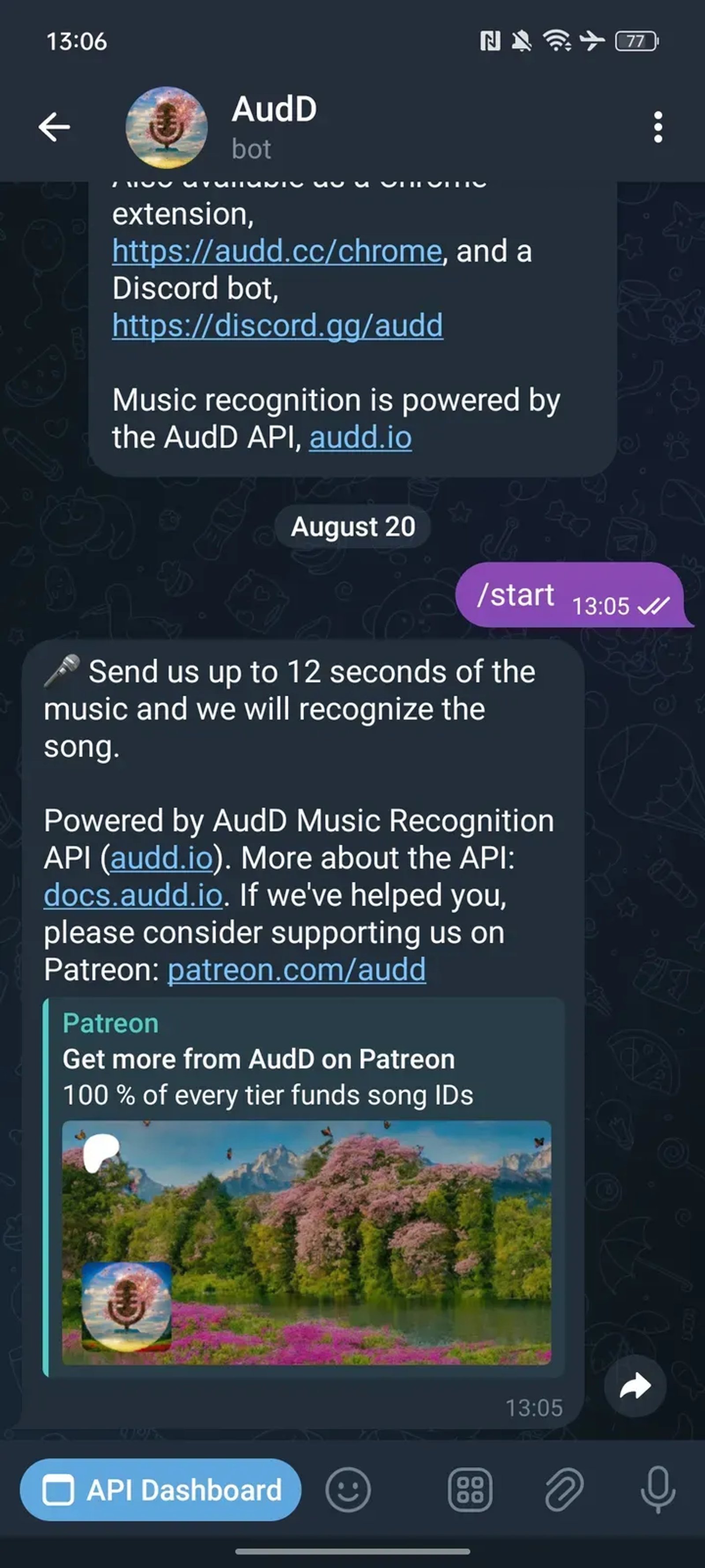 AudD в Telegram — скриншот 3
