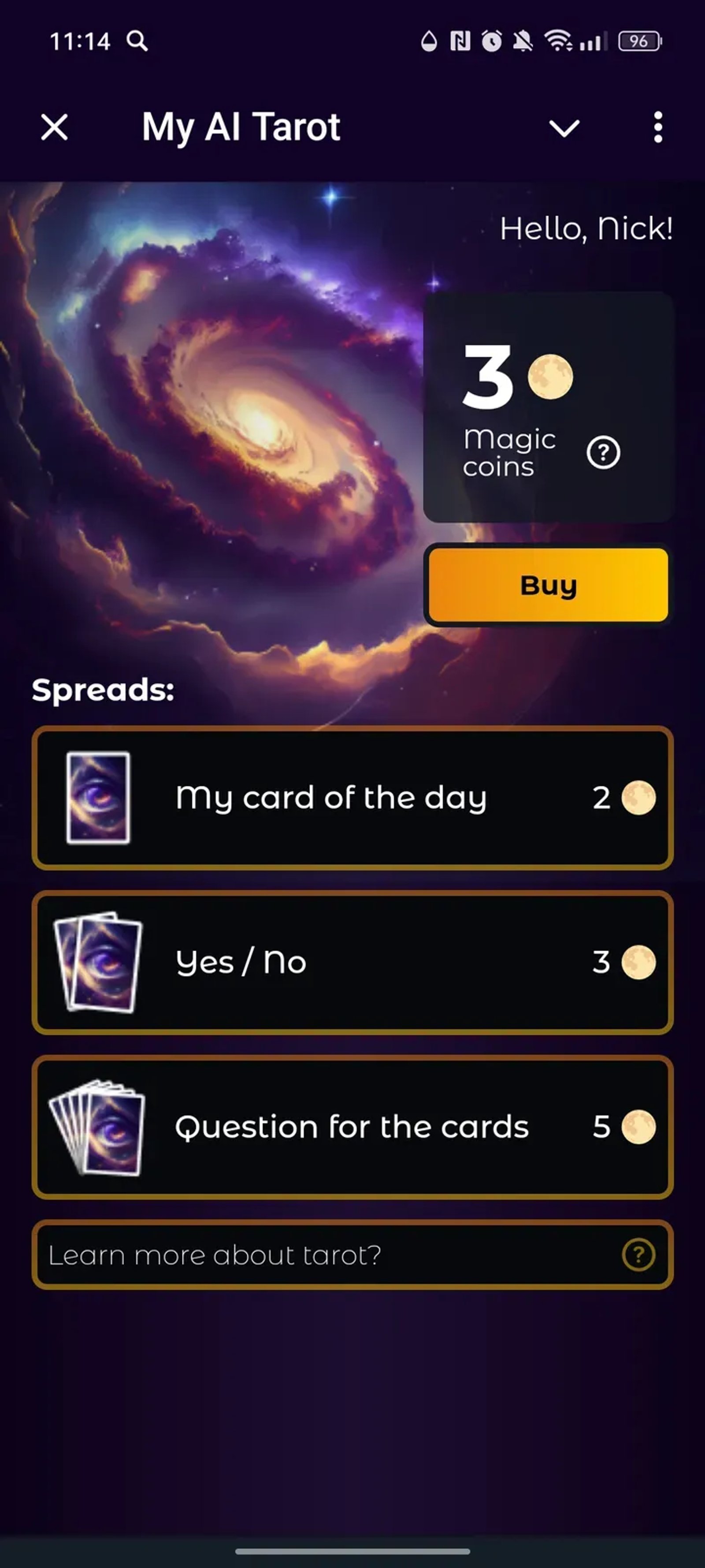 My AI Tarot в Телеграм — скриншот 1