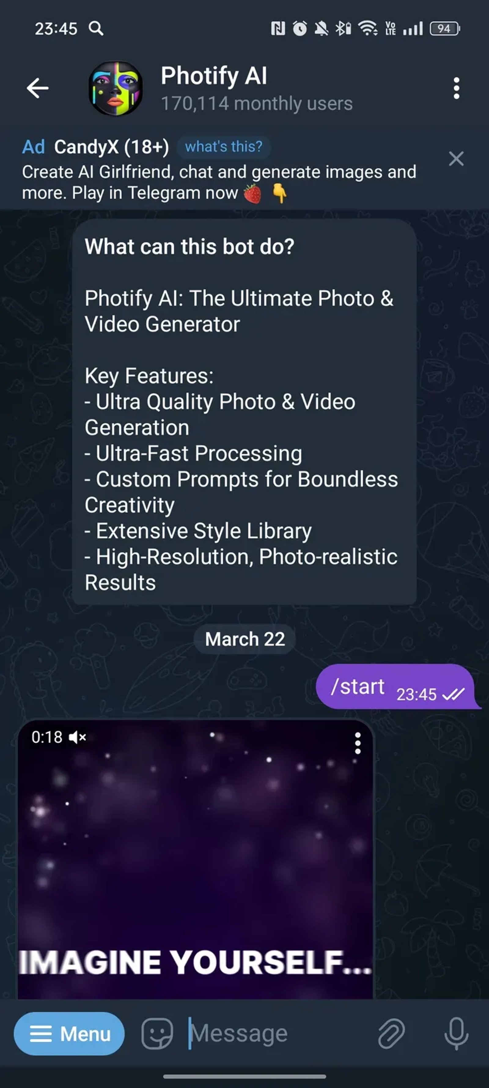 Photify AI - Photo & Video Generator в Телеграм — скриншот 1