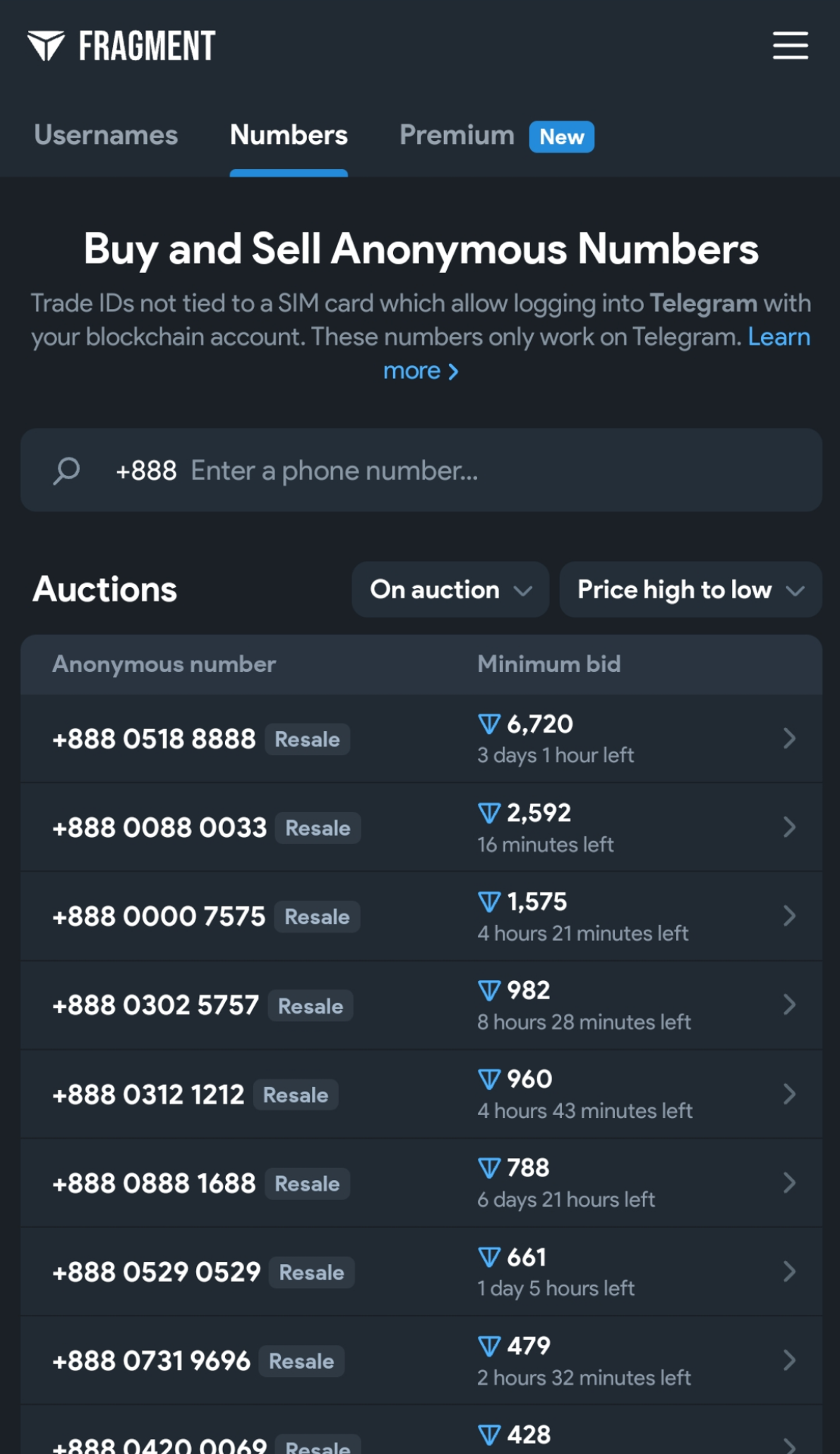 Telegram Numbers в Телеграм — скриншот 1