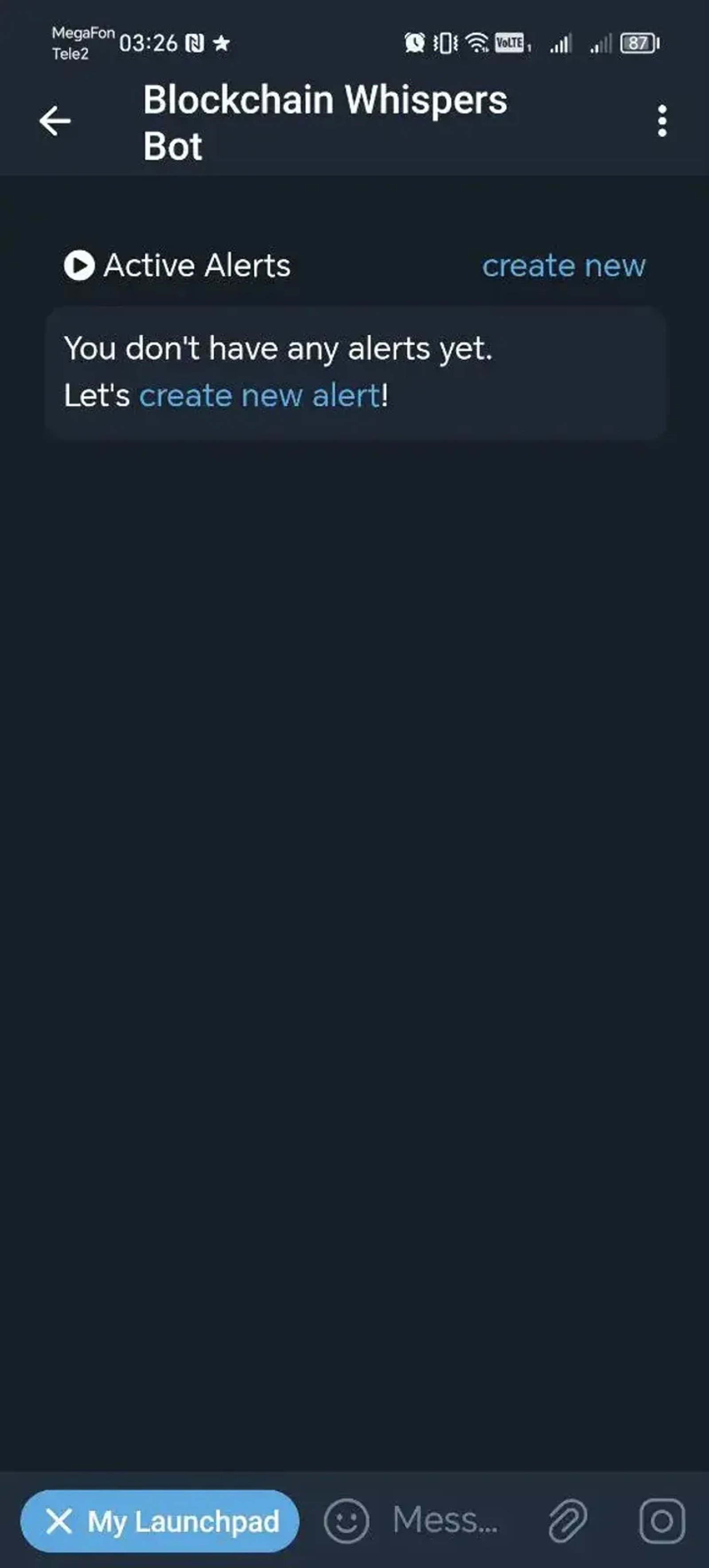 Blockchain Whispers Bot в Телеграм — скриншот 1