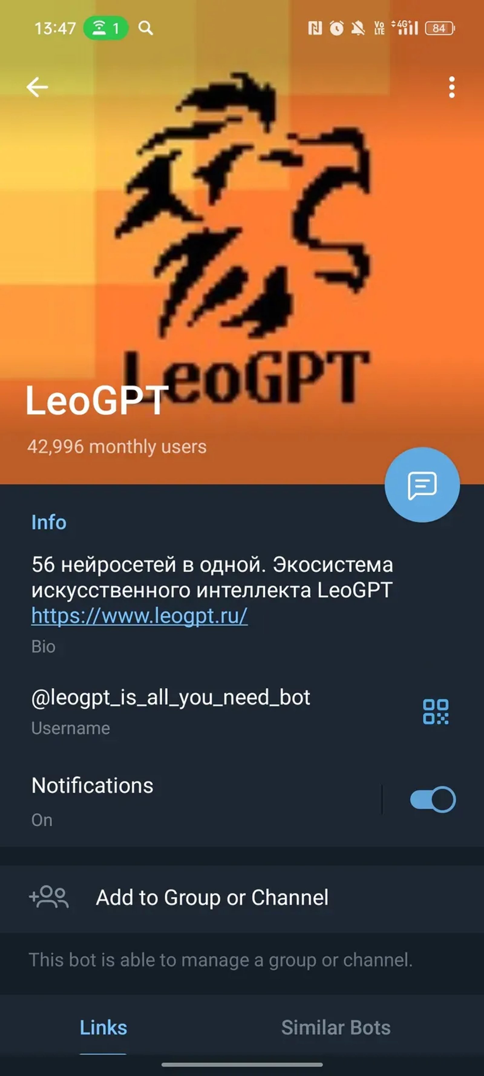 LeoGPT в Телеграм — скриншот 4