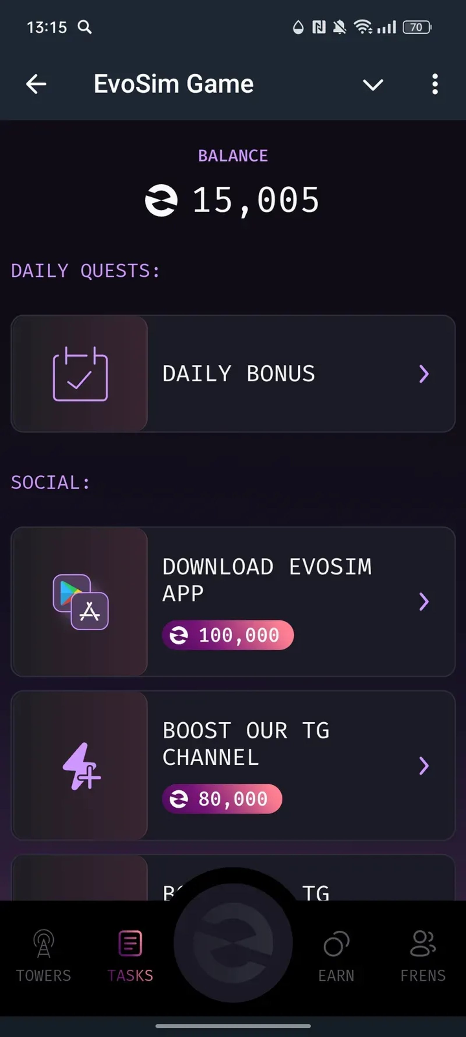 EvoSim Game в Телеграм — скриншот 2