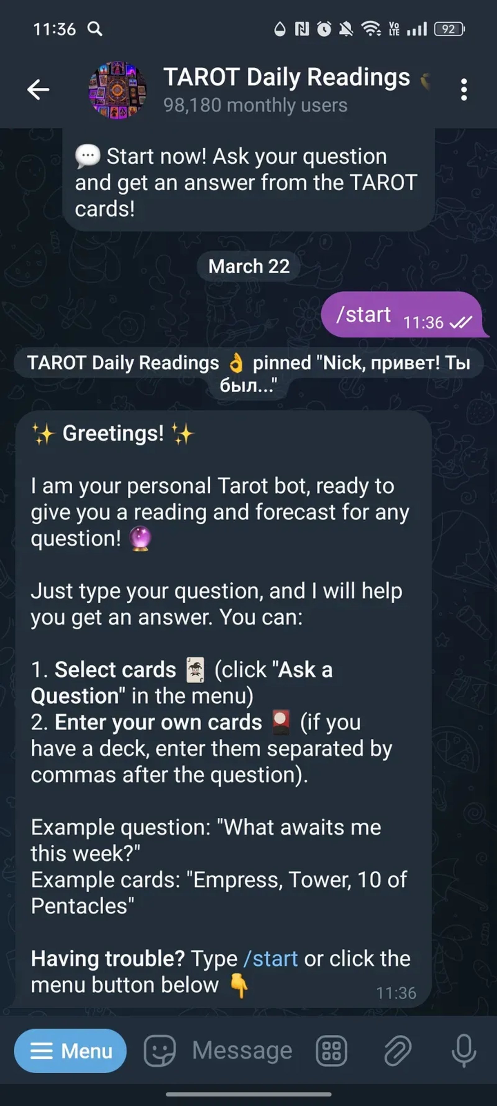 TAROT Daily Readings 👌 в Телеграм — скриншот 2