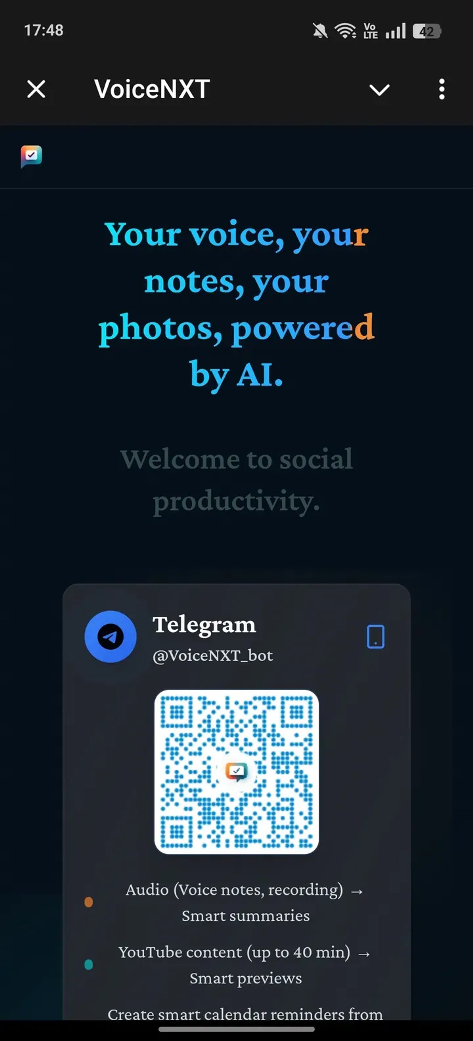 VoiceNXT в Телеграм — скриншот 1