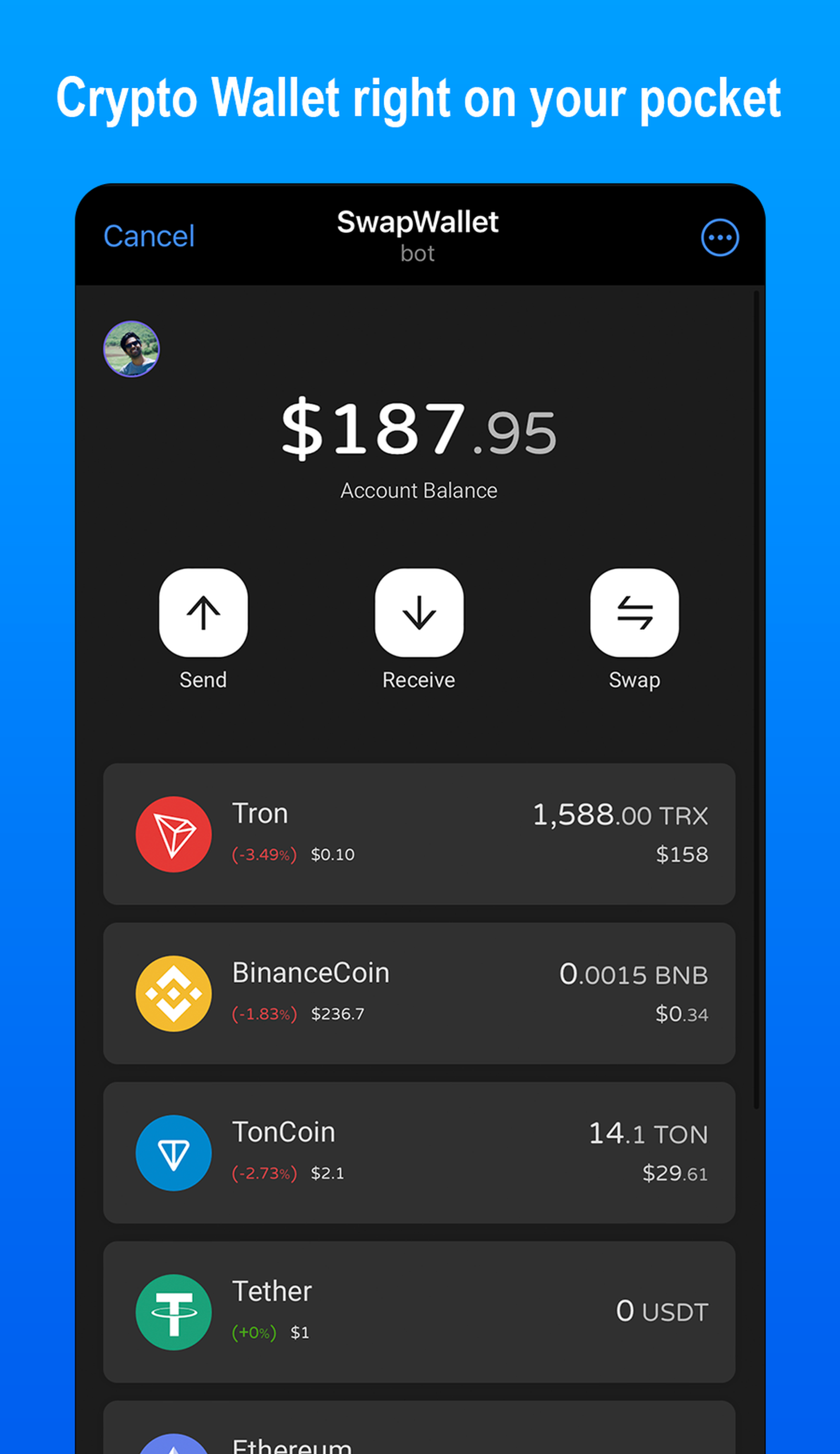 SwapWallet в Телеграм — скриншот 1