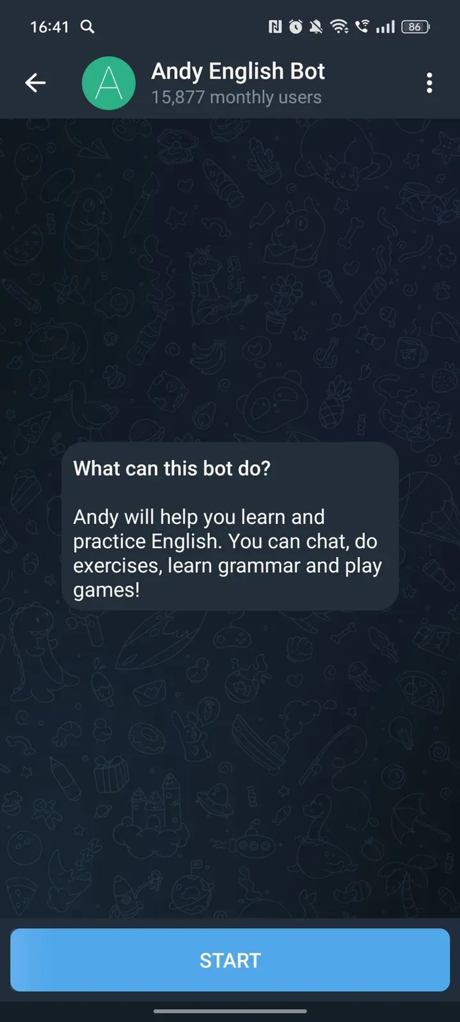 Andy English Bot в Телеграм — скриншот 1