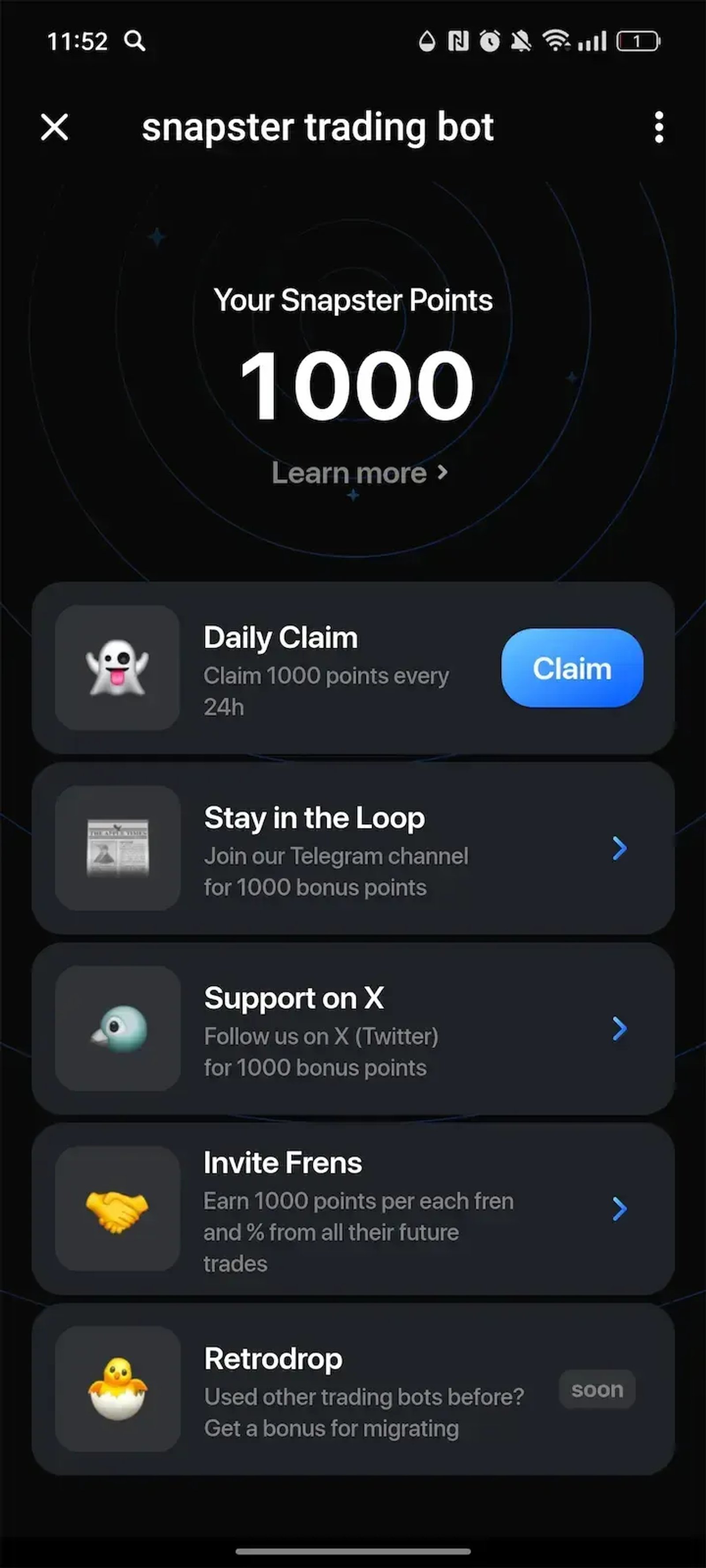 snapster trading app в Телеграм — скриншот 2