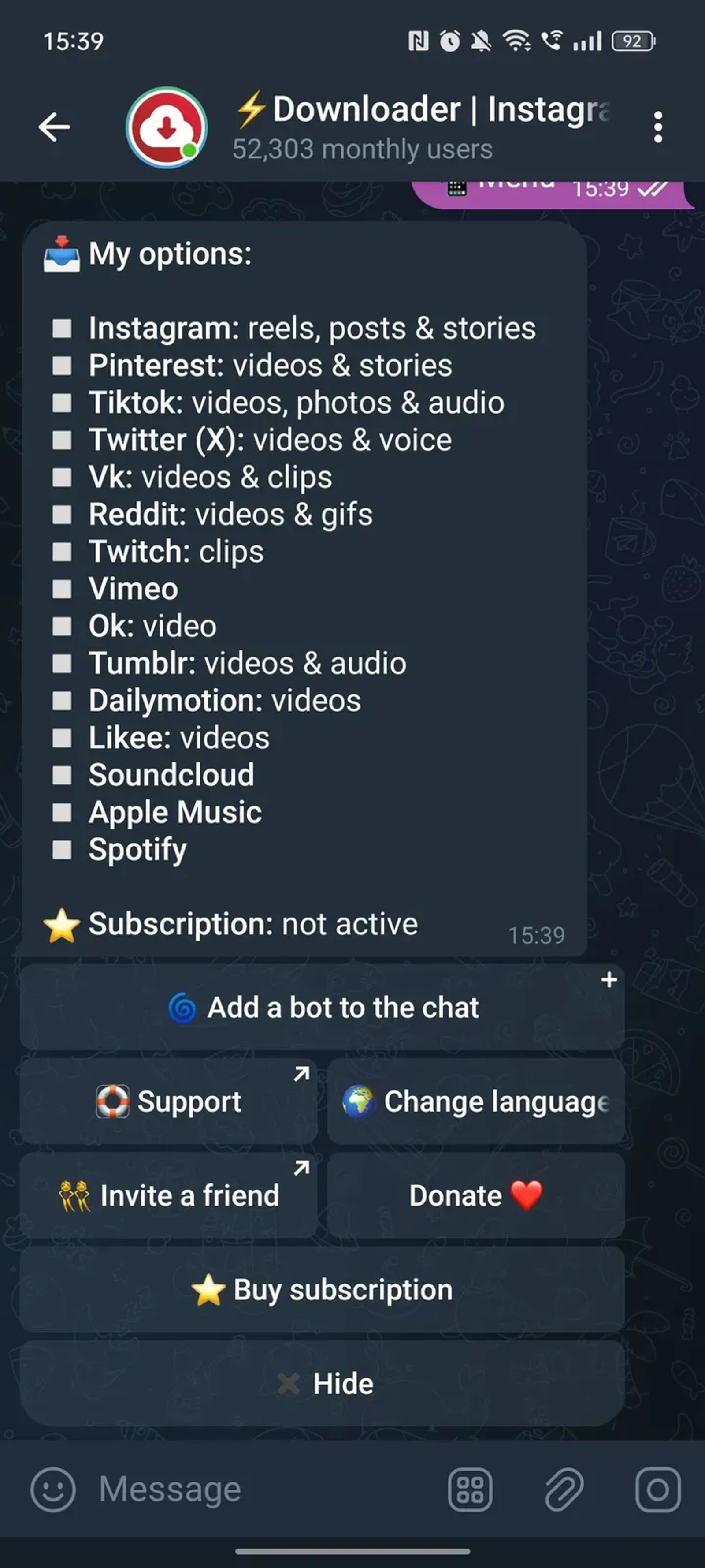⚡️Downloader | Instagram | TikTok | X в Телеграм — скриншот 3