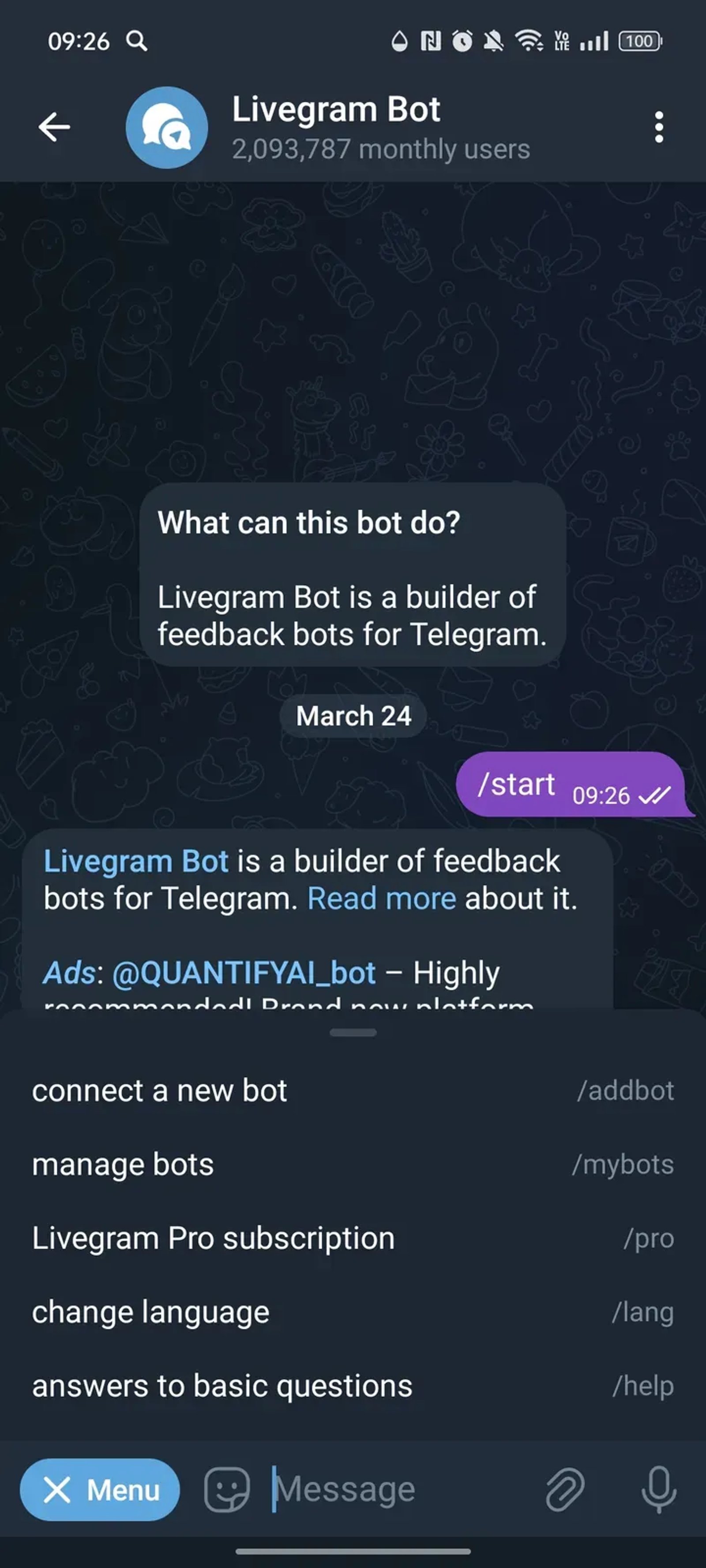 Livegram Bot в Телеграм — скриншот 2