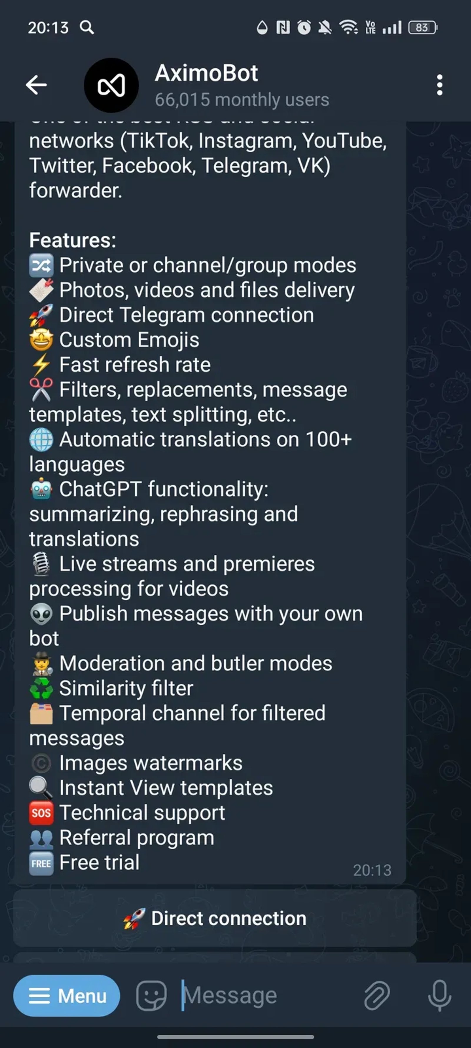 AximoBot Telegram Screenshot 2