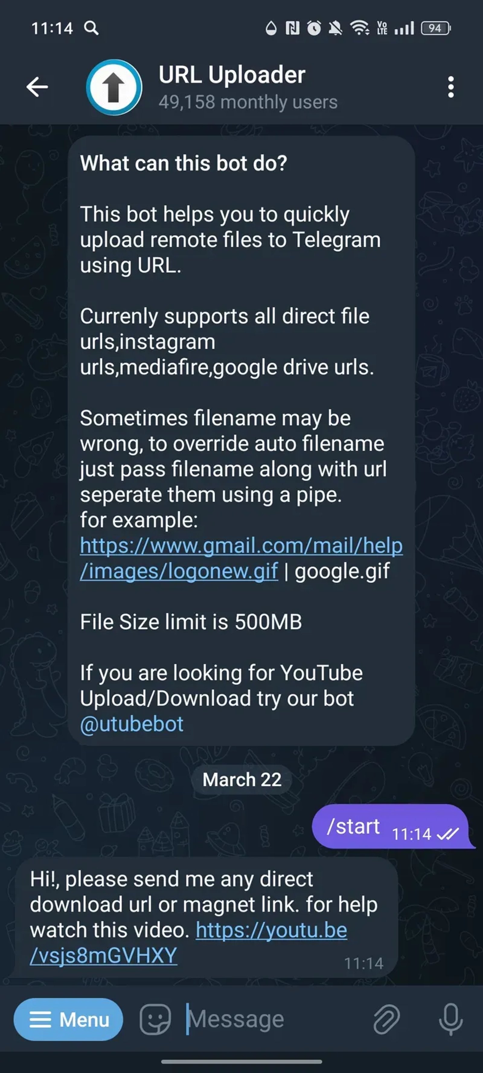 URL Uploader в Телеграм — скриншот 1