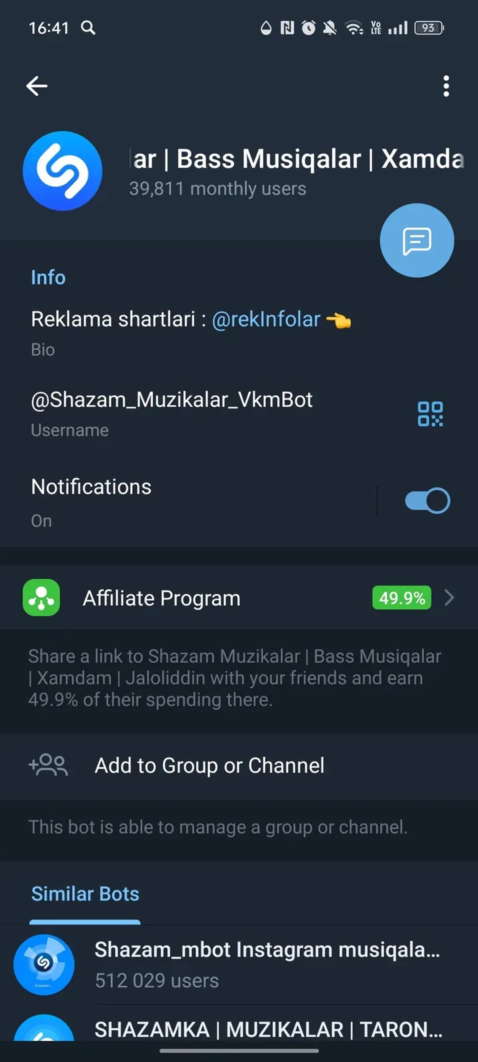 Shazam Muzikalar | Bass Musiqalar | Xamdam | Jaloliddin в Телеграм — скриншот 3