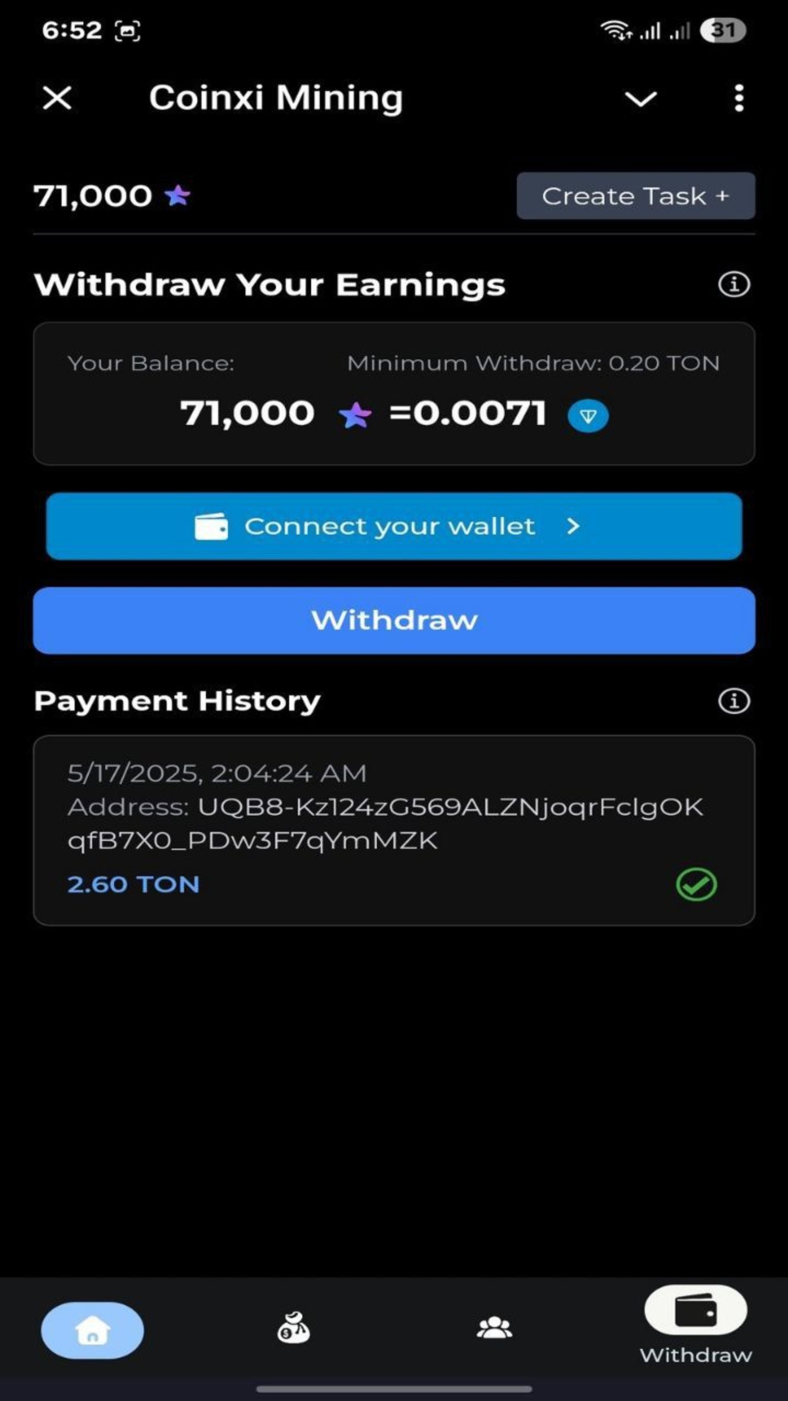 Coinxi Mining Telegram Screenshot 3