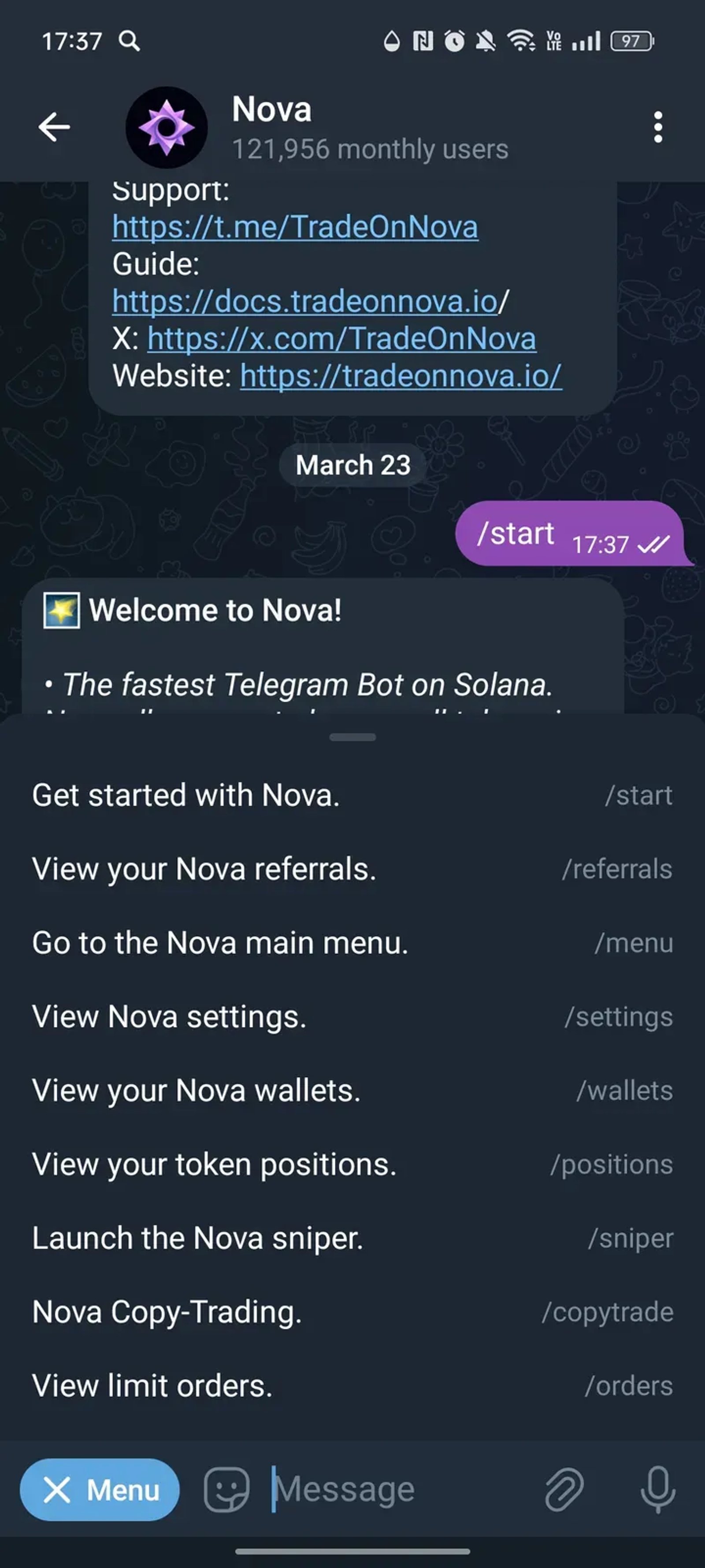 Nova в Телеграм — скриншот 3