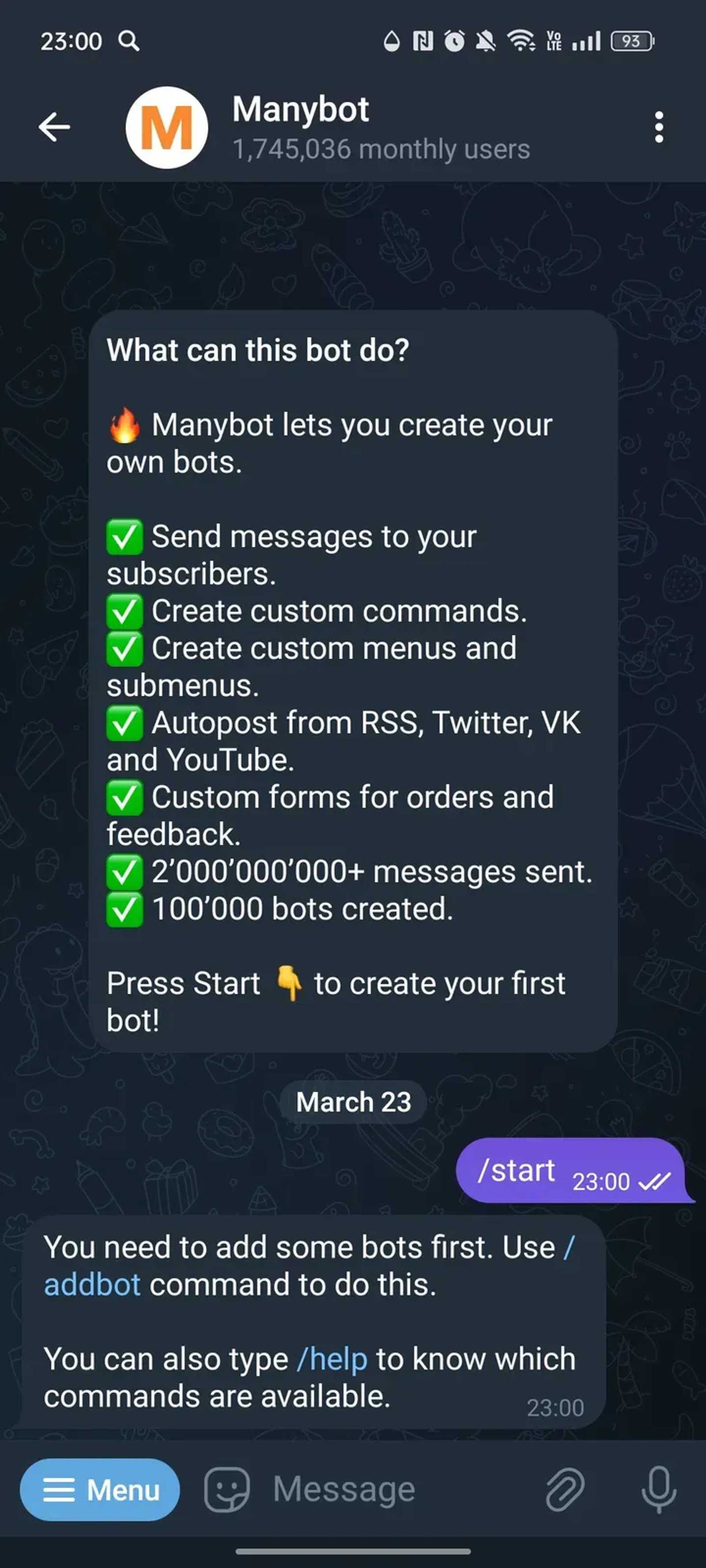 Manybot в Телеграм — скриншот 1