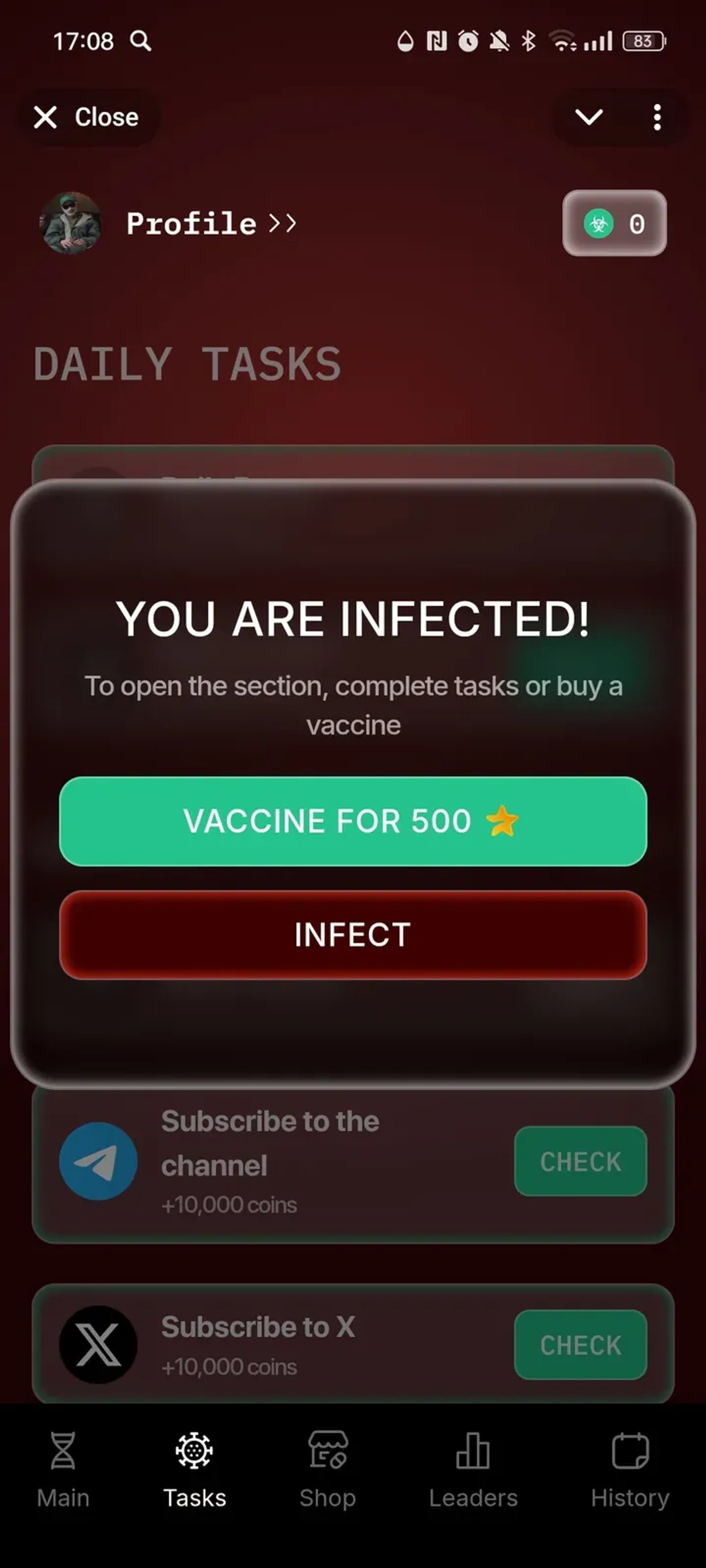 VIRUS GAME BOT в Телеграм — скриншот 3