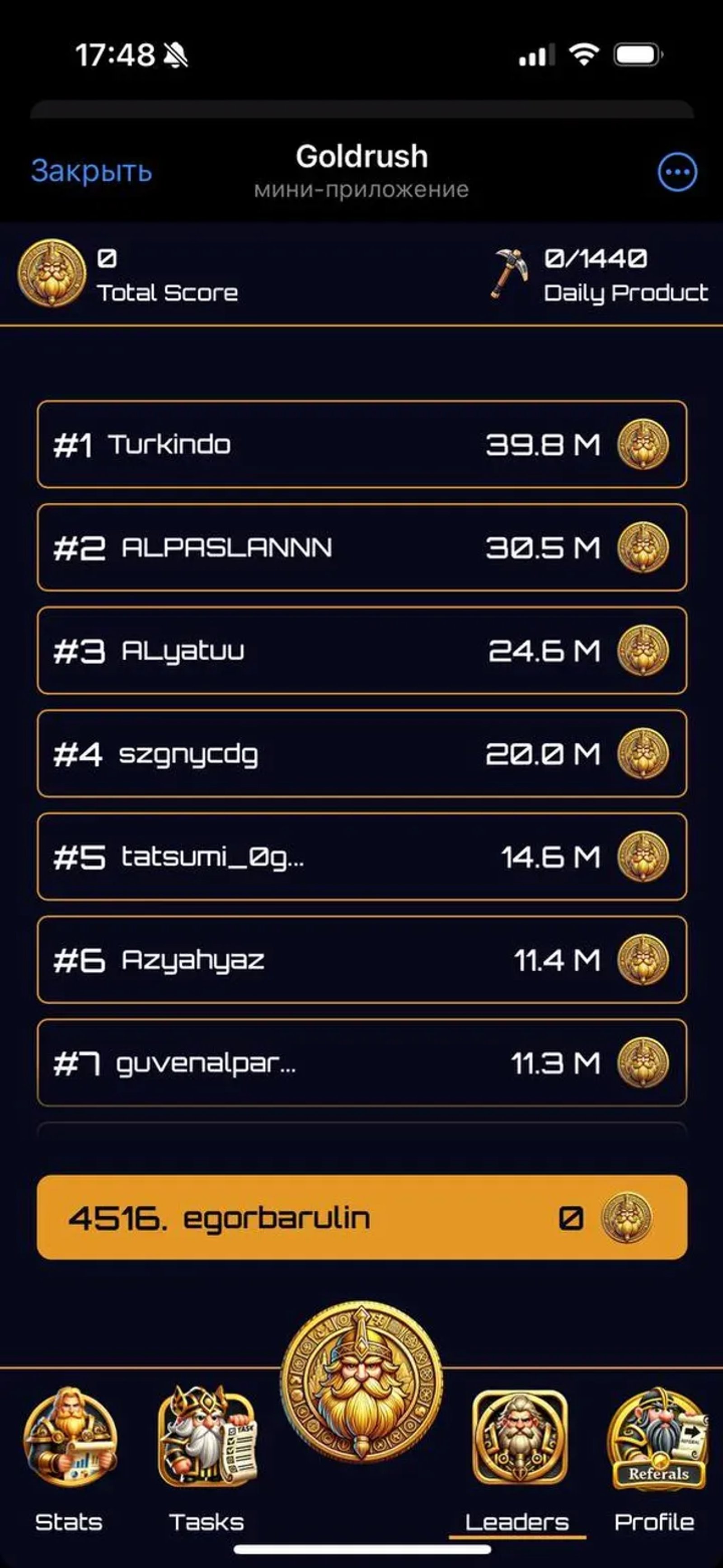 Goldrush в Телеграм — скриншот 3