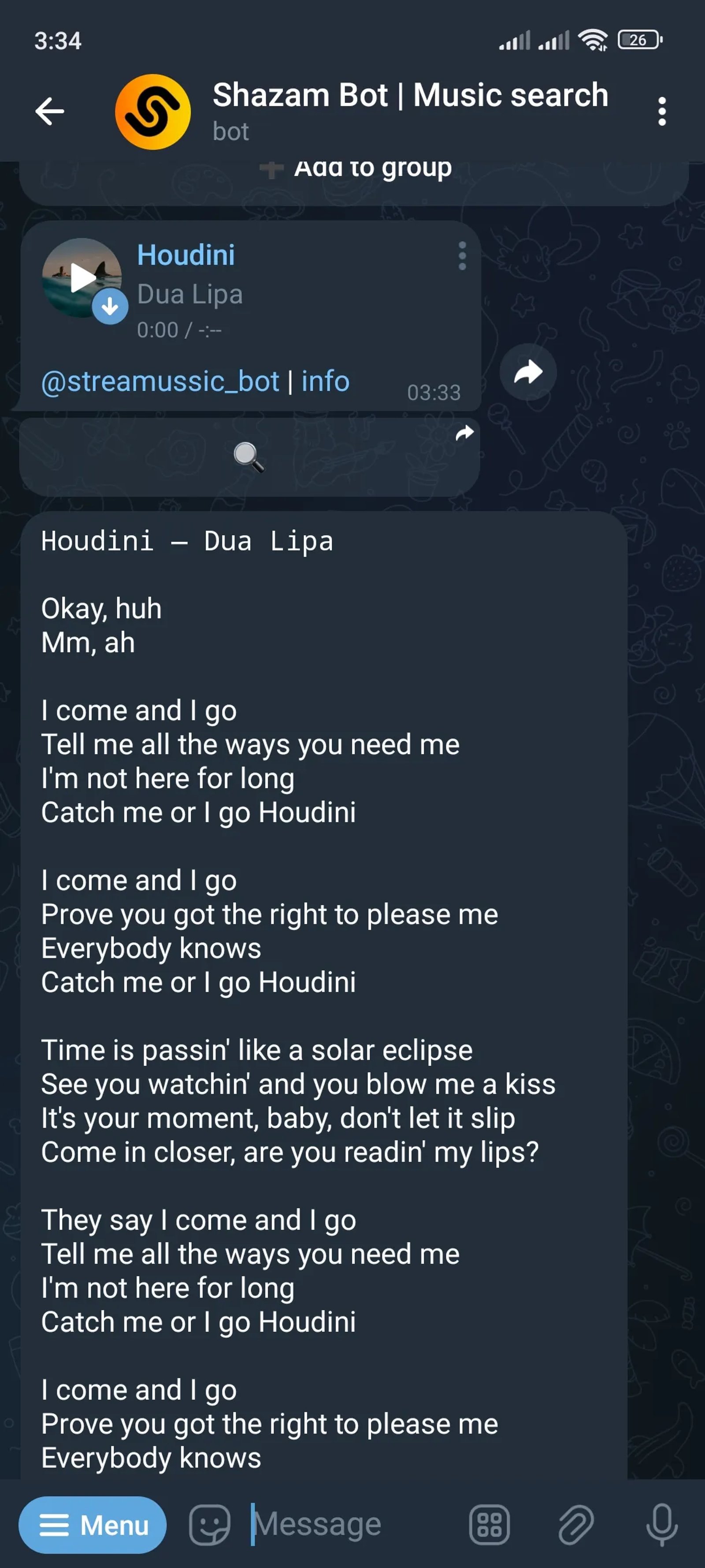 SHAZAM Bot | Music search в Телеграм — скриншот 1