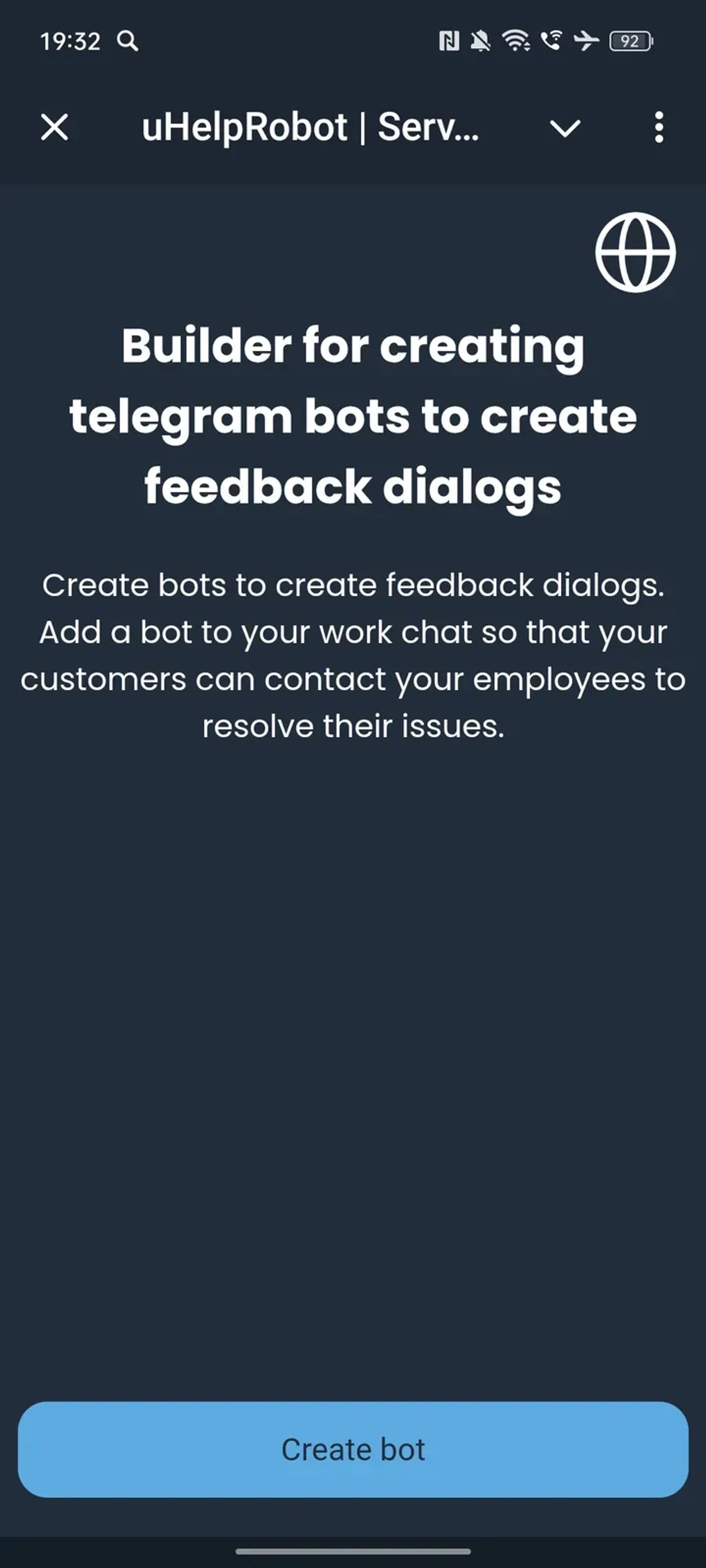 uHelpRobot | Service for customer support and communication в Телеграм — скриншот 1