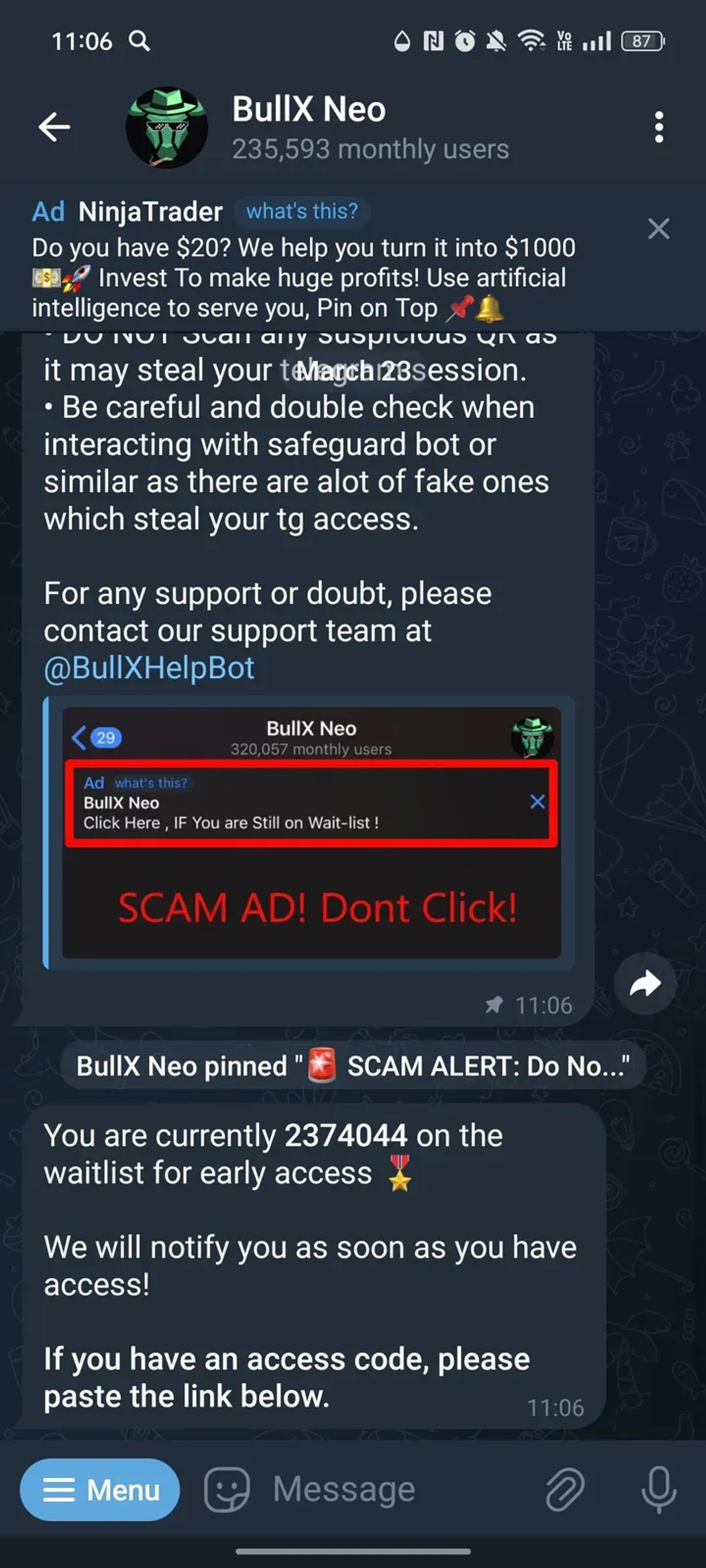 BullX Neo в Телеграм — скриншот 2