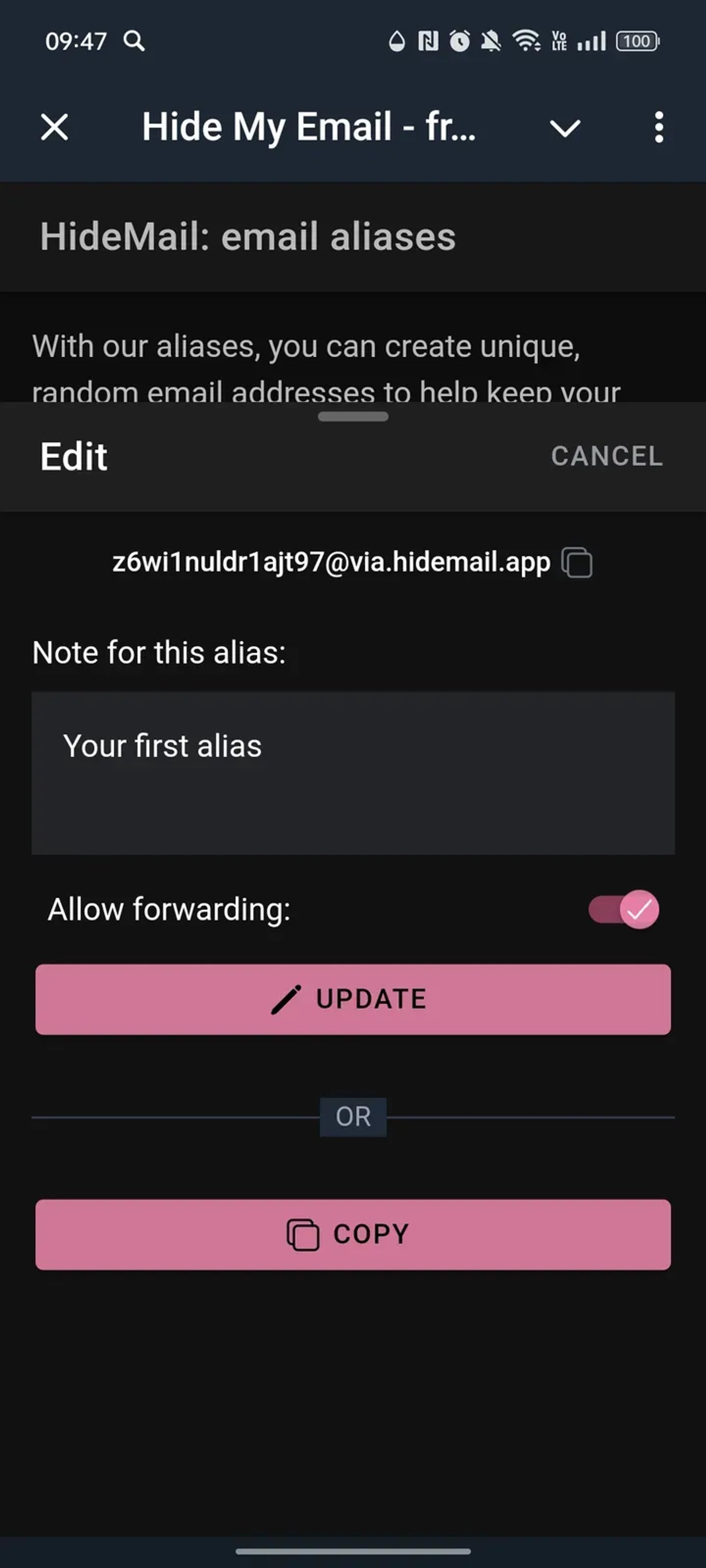 Hide My Email - free email aliases forever в Телеграм — скриншот 3