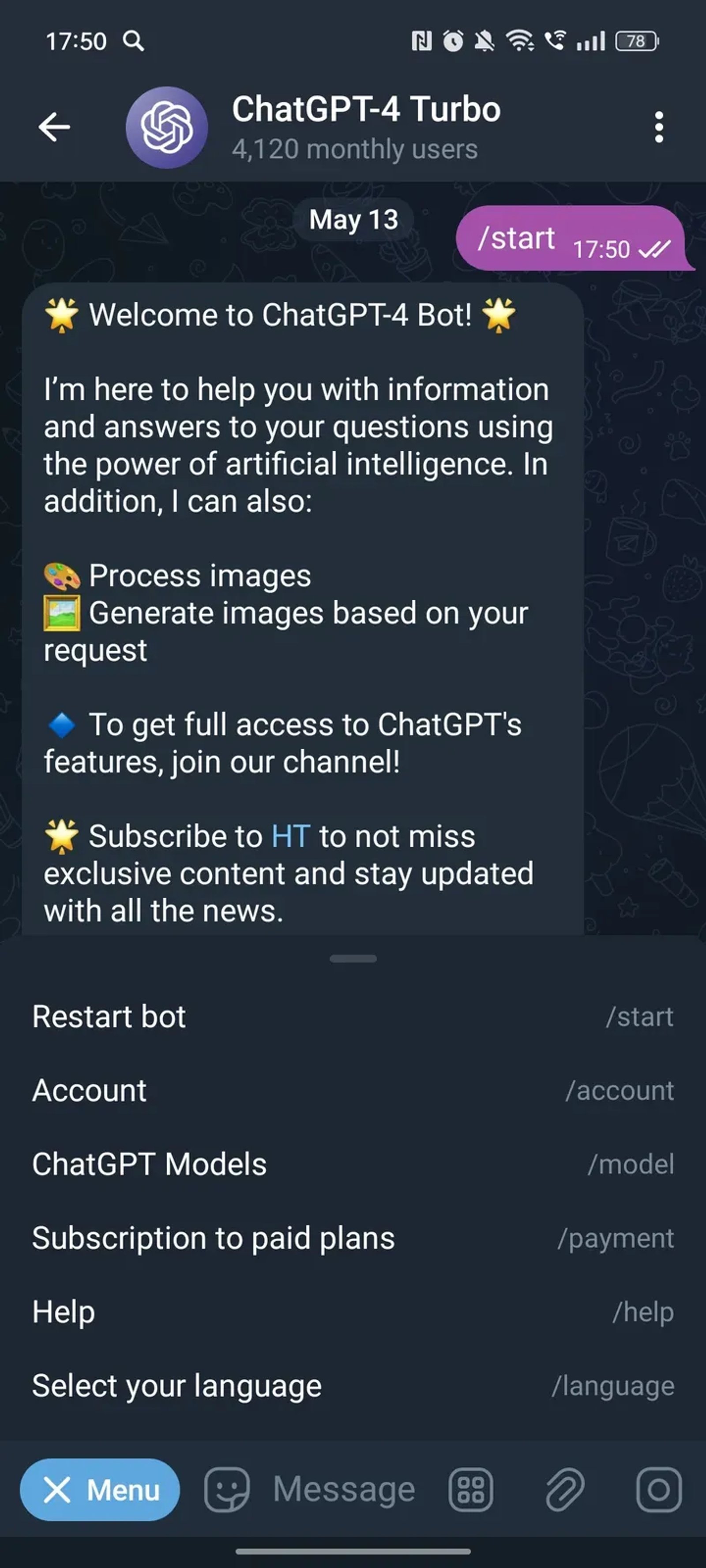ChatGPT-4 Turbo в Телеграм — скриншот 3