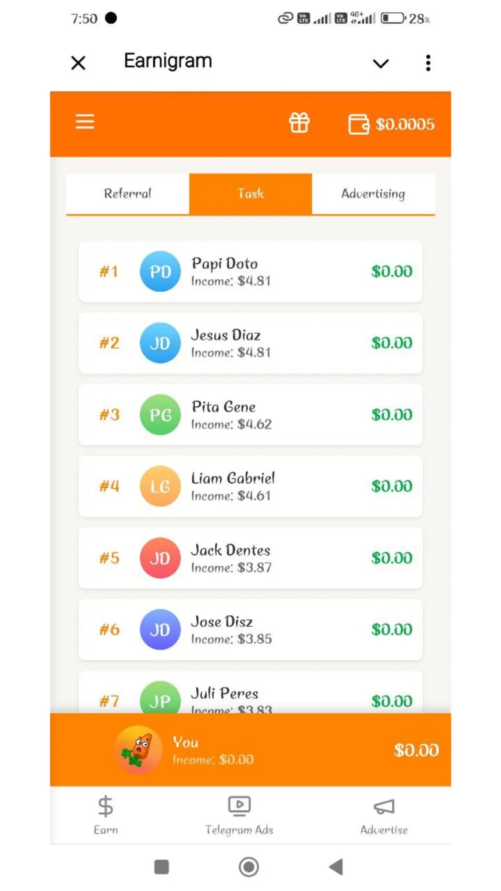 Earnigram Bot в Telegram — скриншот 1