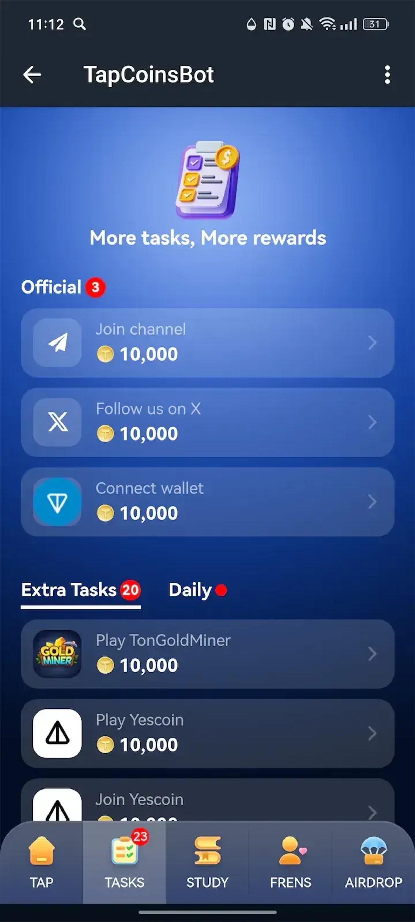 TapCoinsBot в Телеграм — скриншот 2