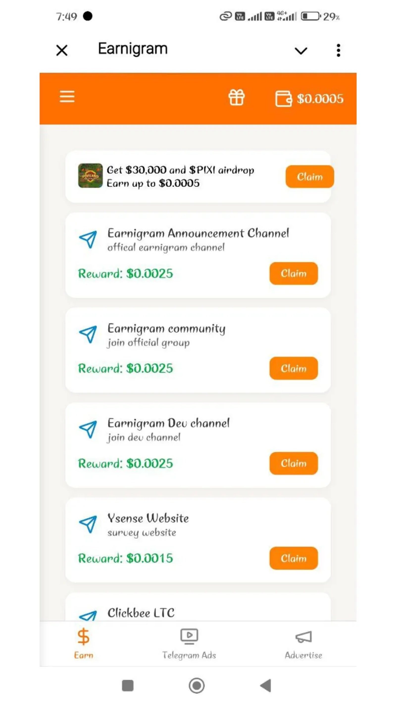 Earnigram Bot в Telegram — скриншот 5