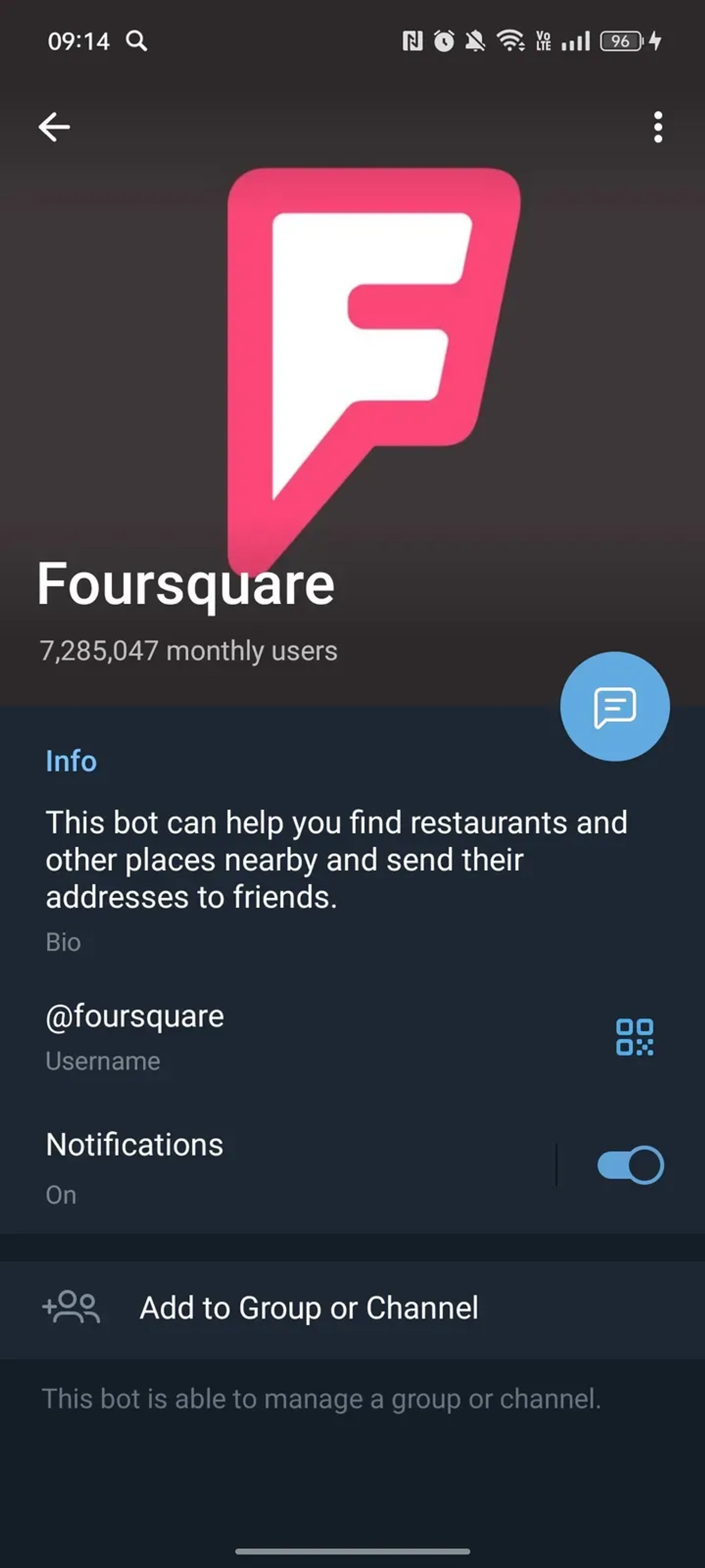 Foursquare в Телеграм — скриншот 4