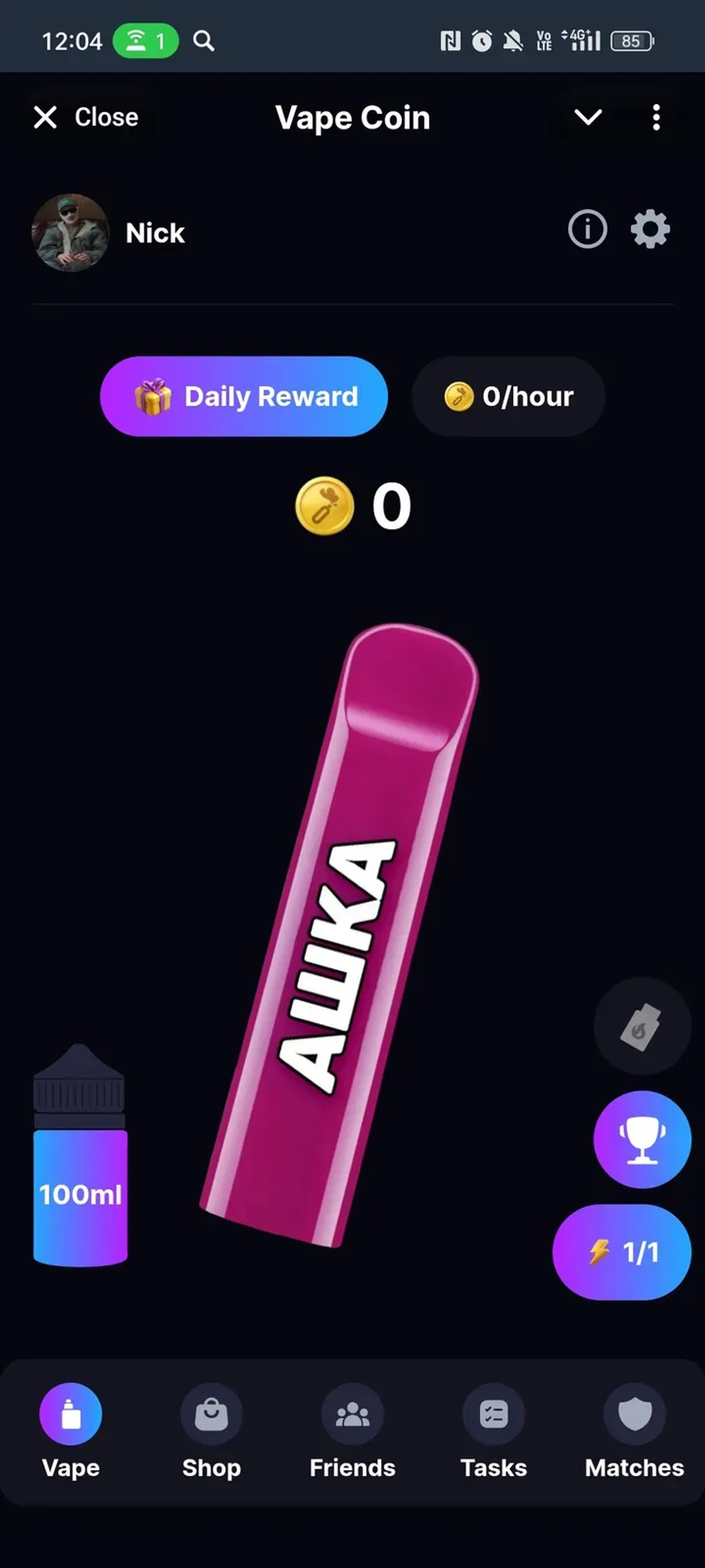 VAPE COIN - Tap to Earn в Телеграм — скриншот 1