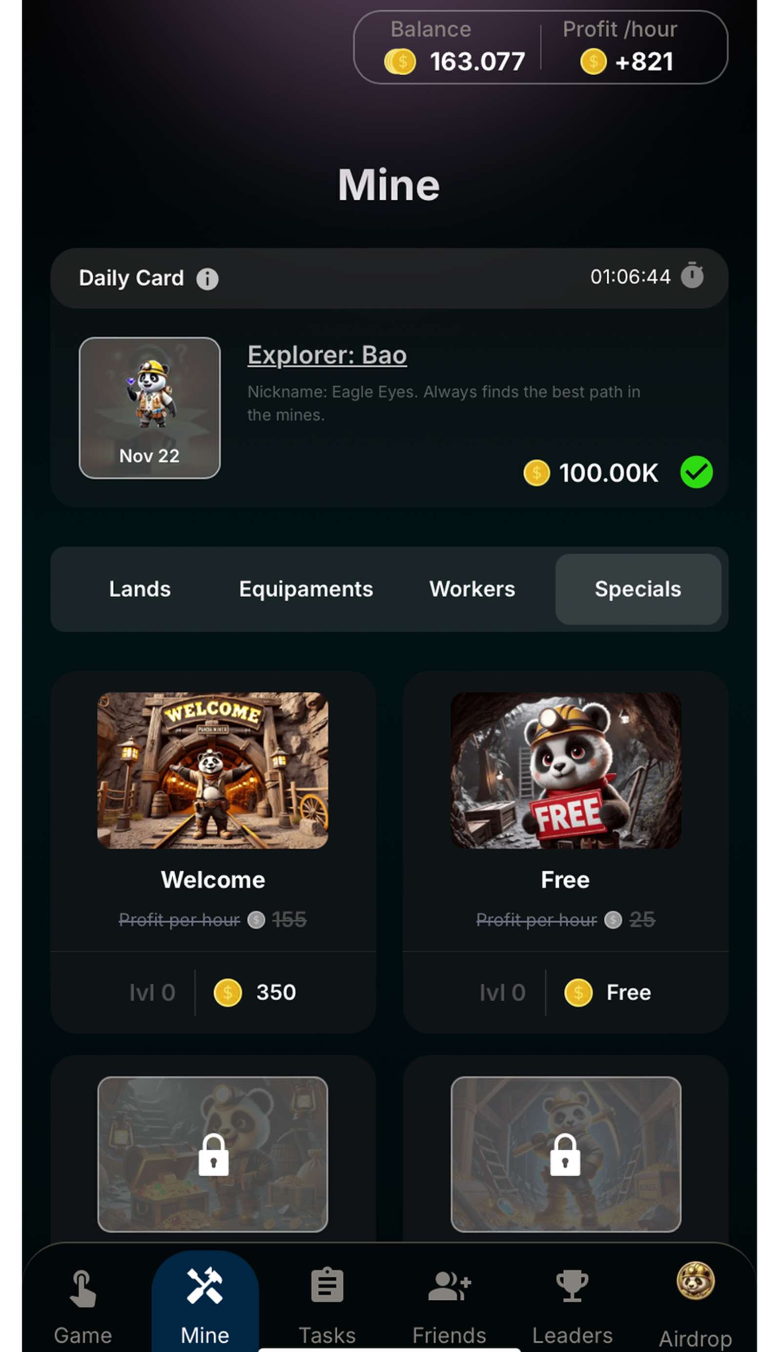 Panda Gold Miner в Телеграм — скриншот 2