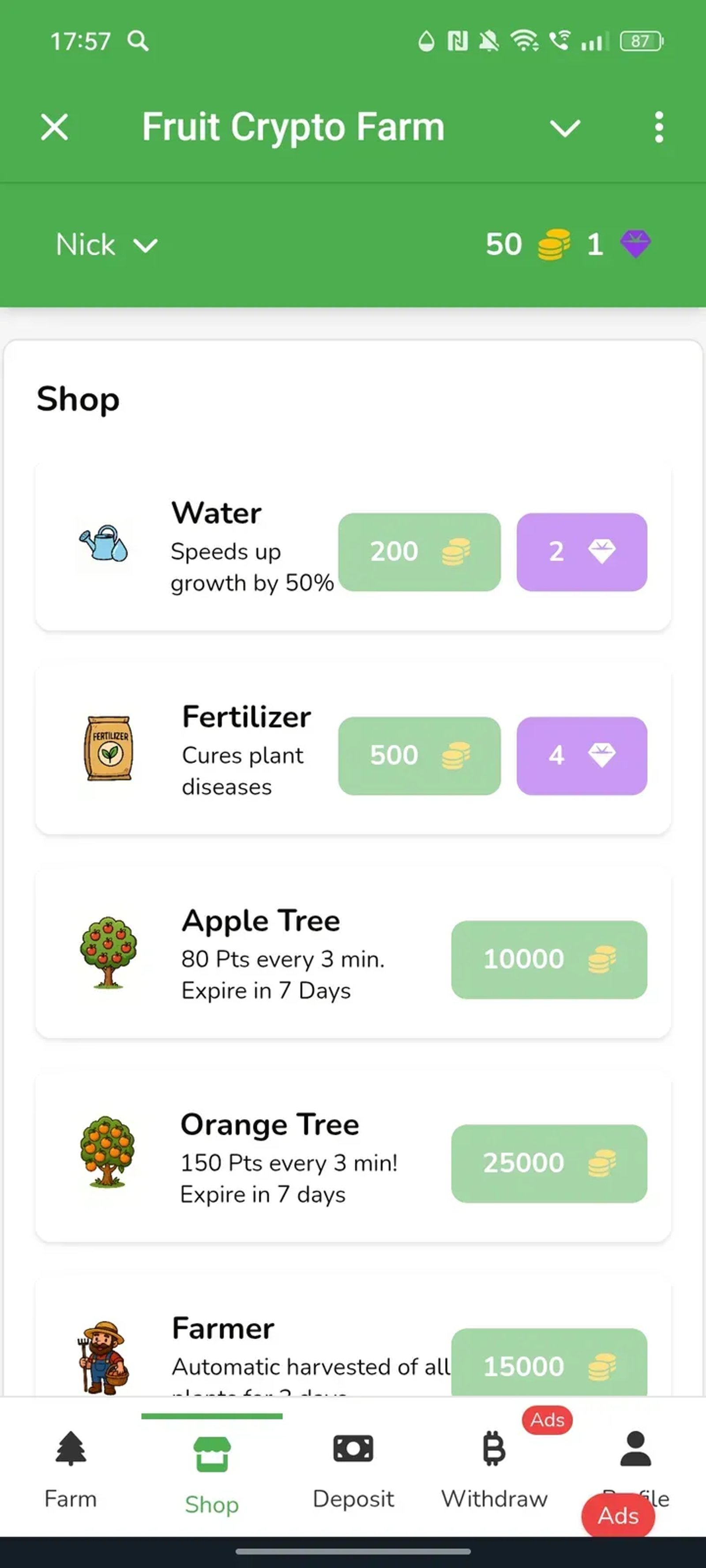 Fruit Crypto Farm в Телеграм — скриншот 2